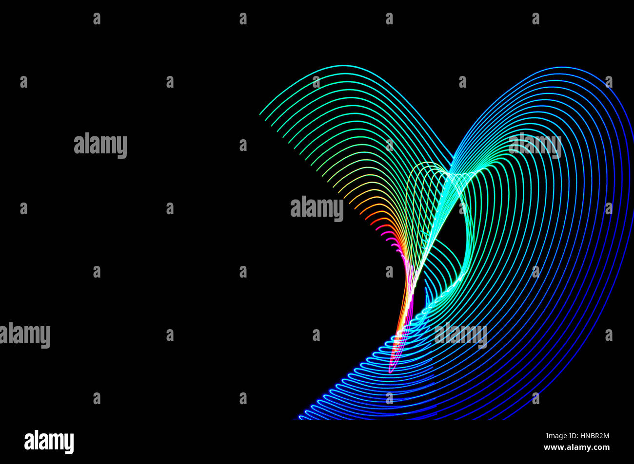 La pittura di luce. Abstract, futuristico, colorato con esposizione lunga, sfondo nero-46. Foto Stock