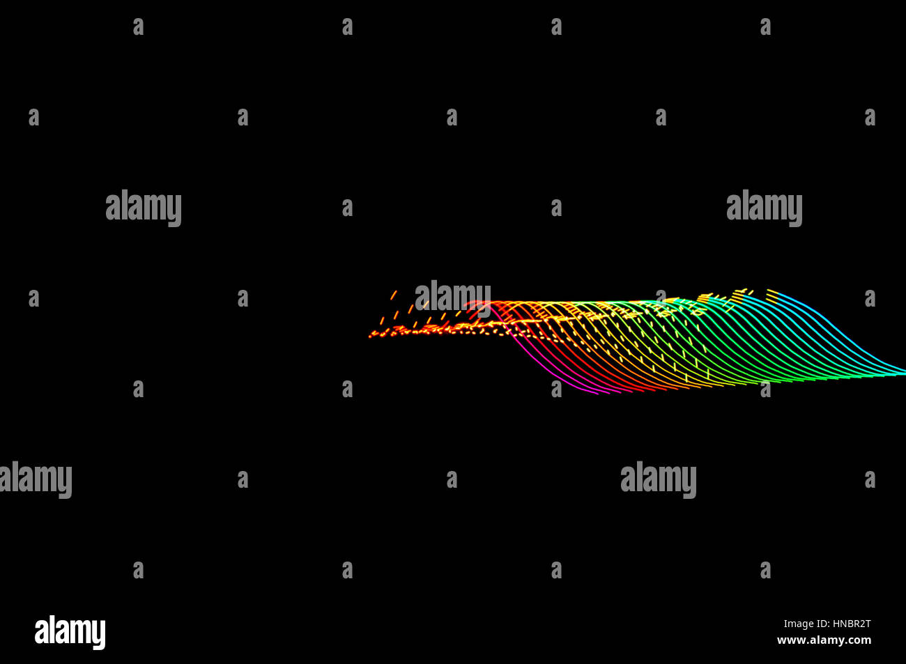 La pittura di luce. Abstract, futuristico, colorato con esposizione lunga, sfondo nero-48. Foto Stock