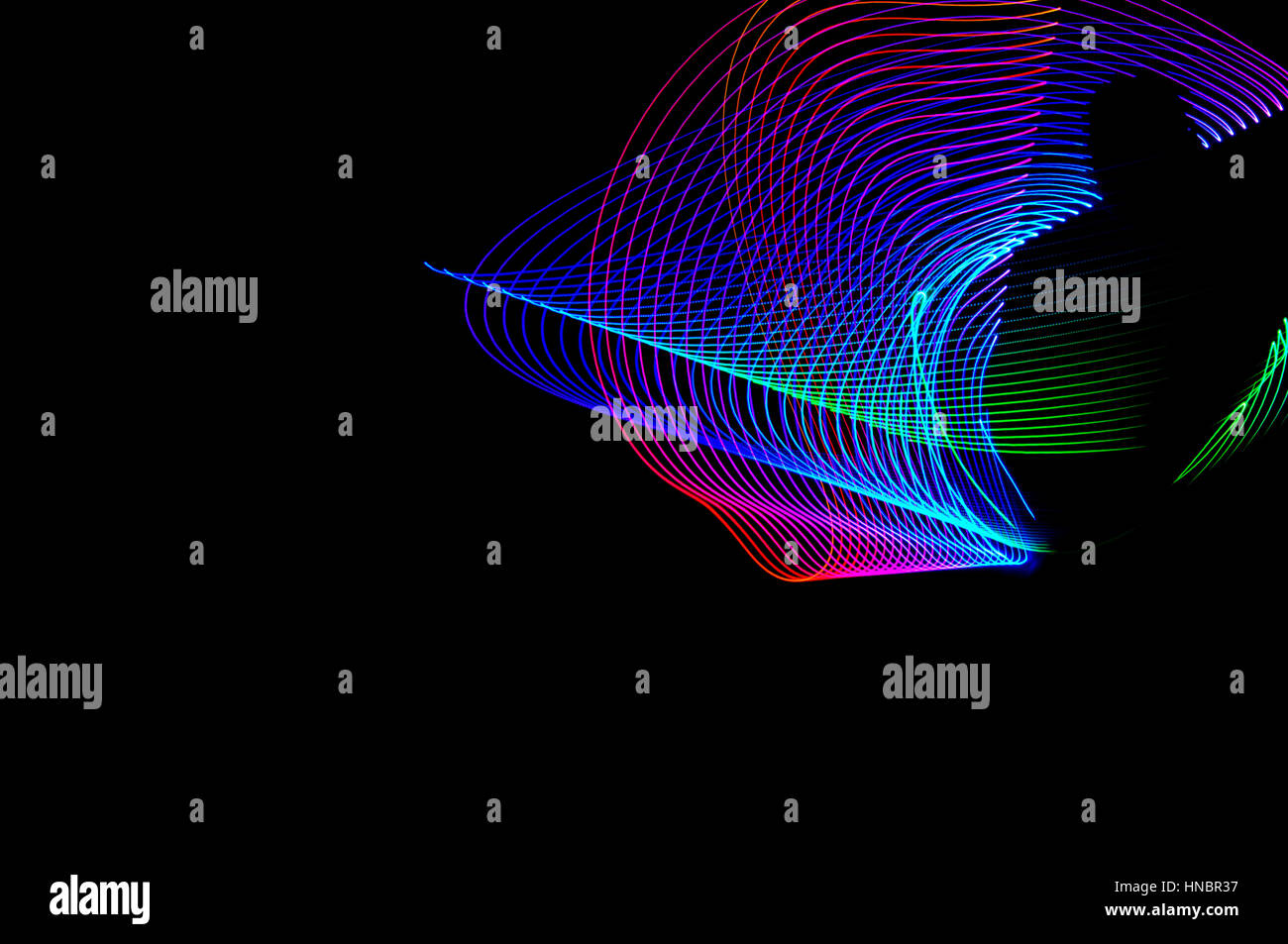 La pittura di luce. Abstract, futuristico, colorato con esposizione lunga, sfondo nero-54. Foto Stock