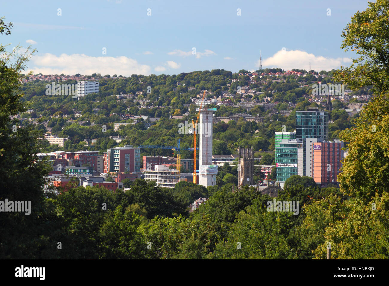 Foreste urbane punteggiano lo skyline di Sheffield South Yorkshire, Inghilterra, Regno Unito - estate 2016 Foto Stock