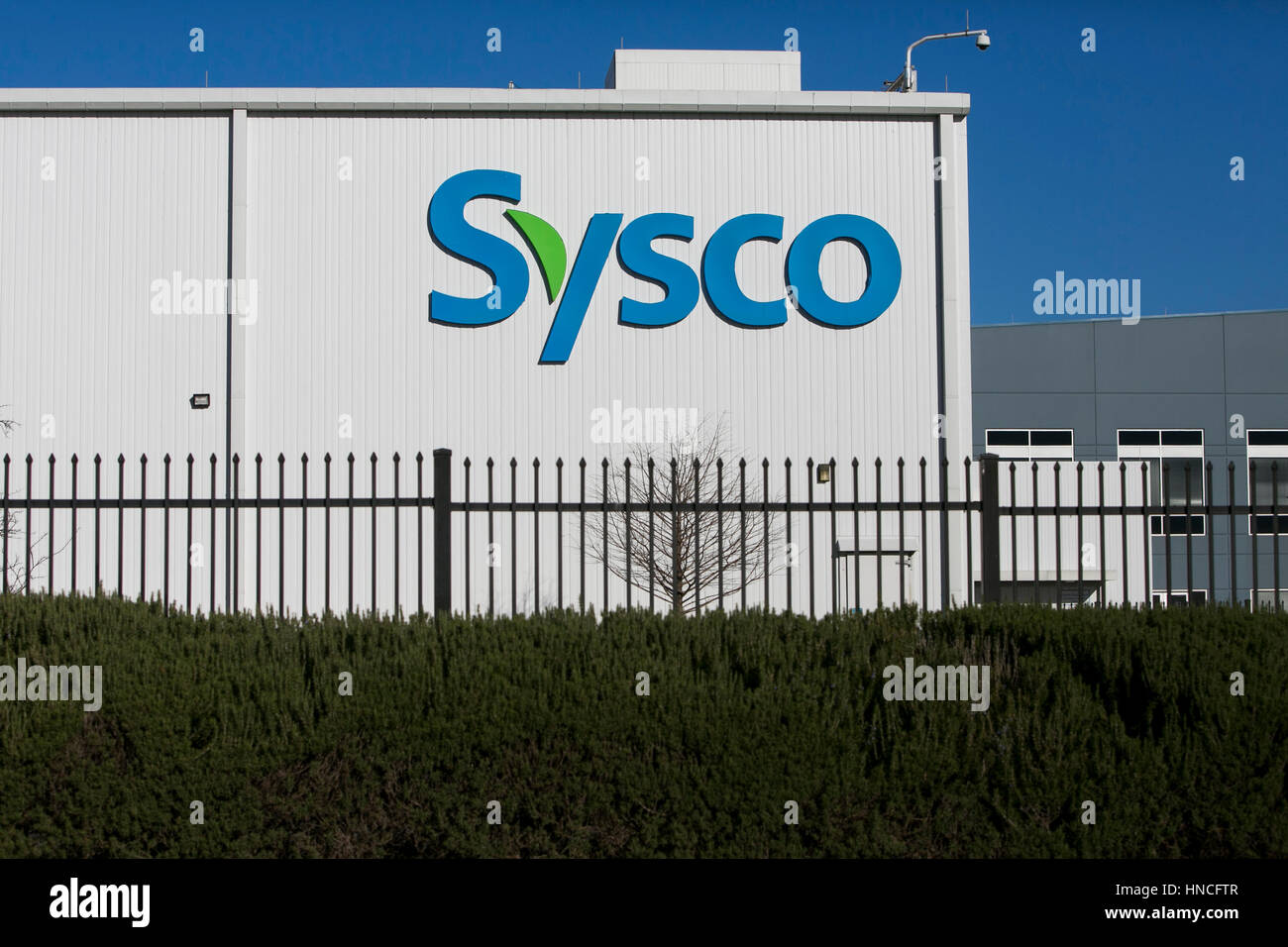 Un segno del logo al di fuori di una struttura occupata dal Sysco Corporation in Schertz, Texas, il 29 gennaio 2017. Foto Stock