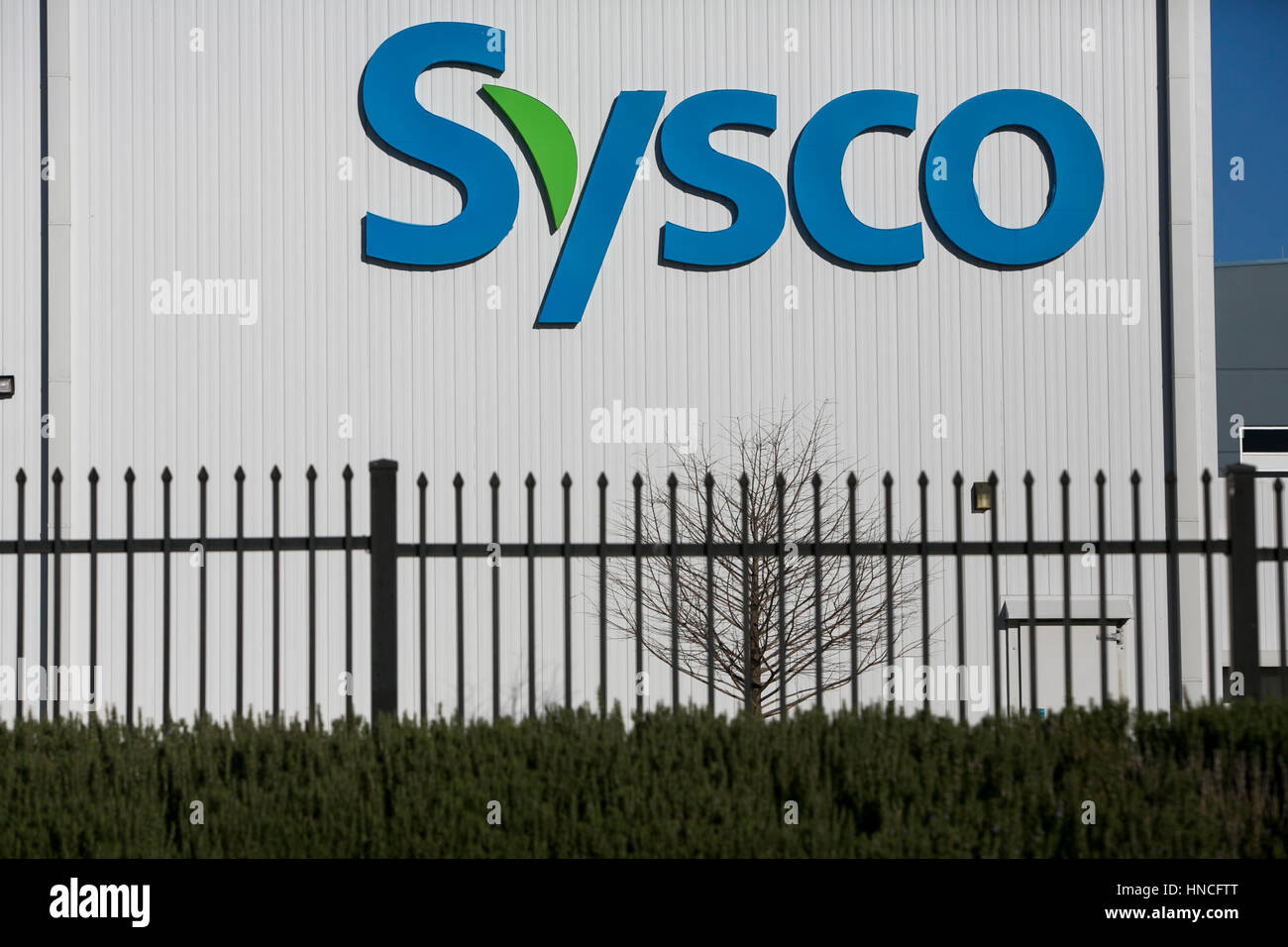 Un segno del logo al di fuori di una struttura occupata dal Sysco Corporation in Schertz, Texas, il 29 gennaio 2017. Foto Stock