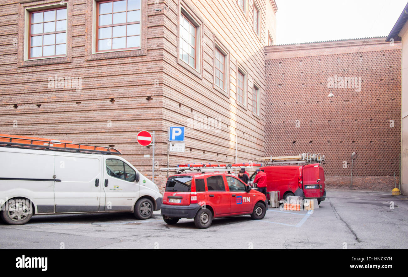 Tim Telecom equipaggio al lavoro Foto Stock