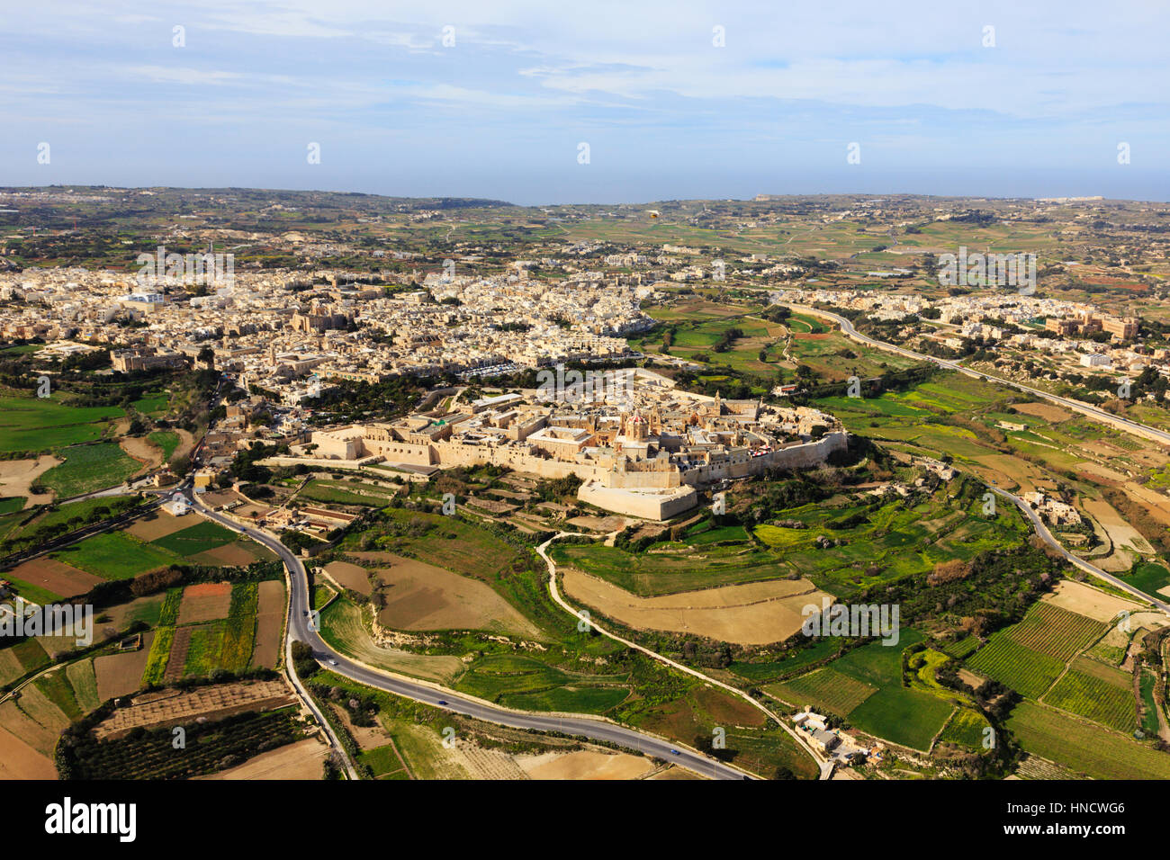 Vista aerea di Rabat e Mdina, Malta Foto Stock