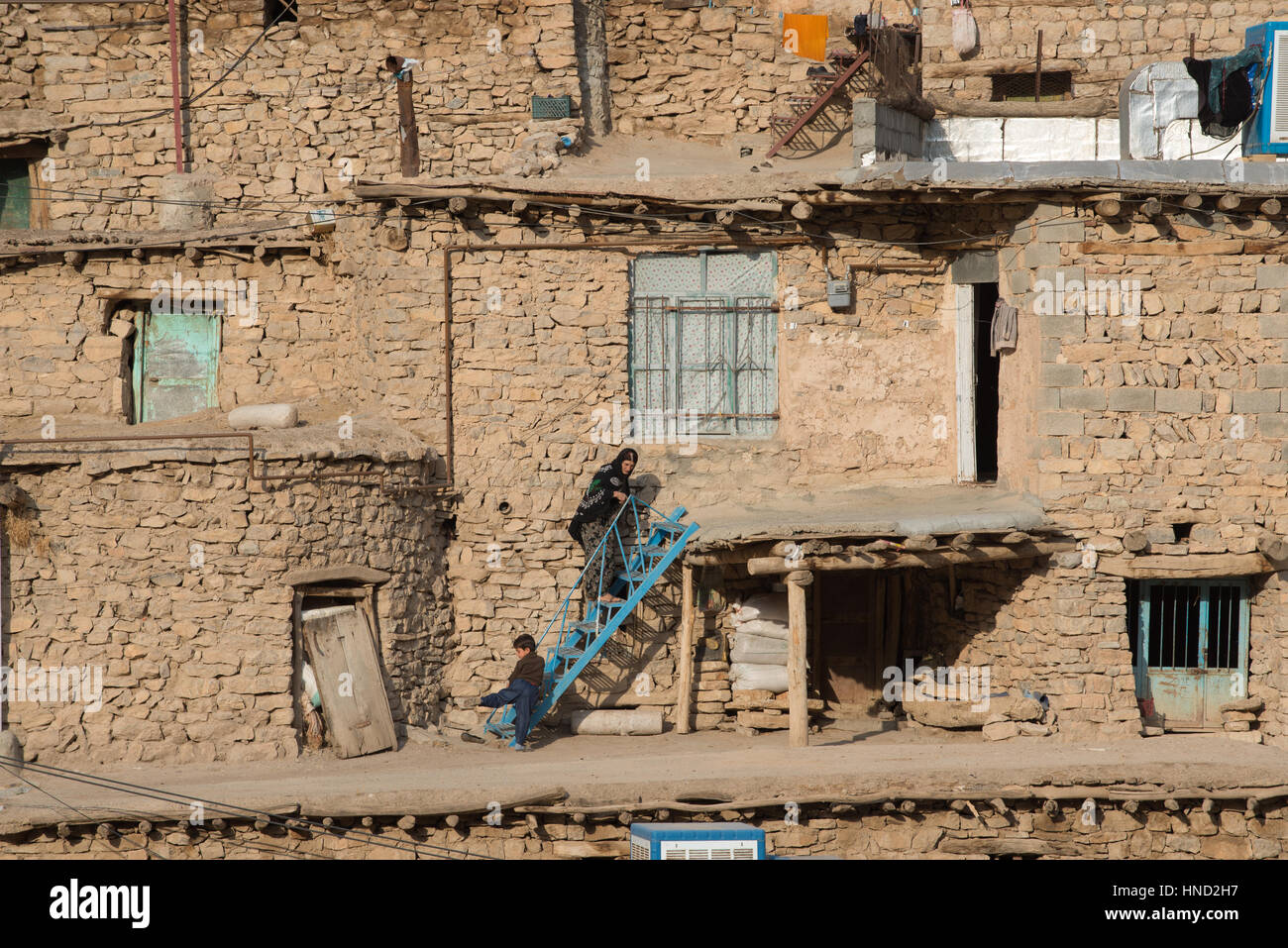 Palangan antico borgo, Kurdistan iraniano, Iran Foto Stock