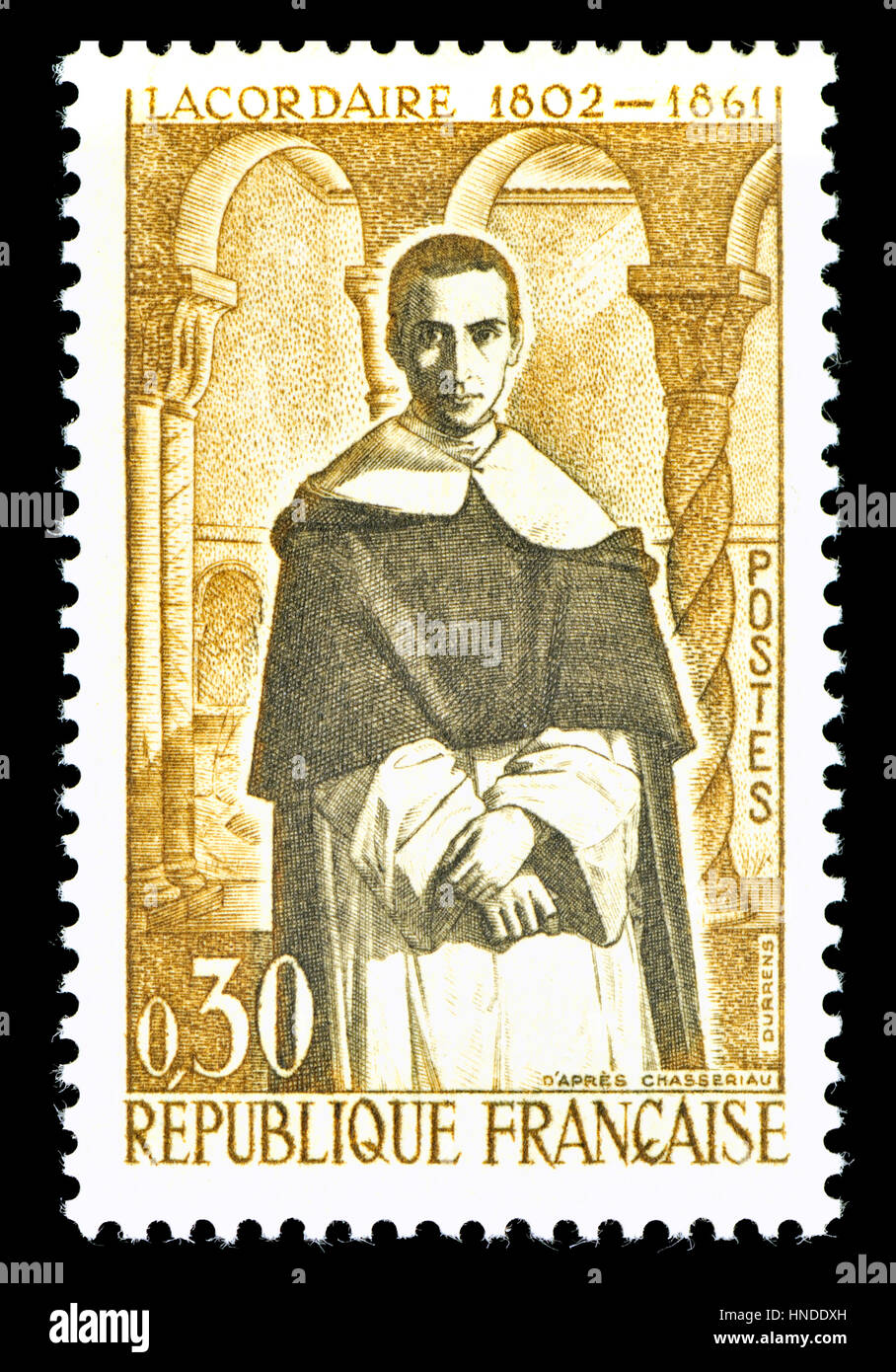 Il francese francobollo (1961): Jean-Baptiste Henri-Dominique Lacordaire (1802 - 1861) o Henri-Dominique Lacordaire. Ecclesiastico francese, predicatore,.... Foto Stock