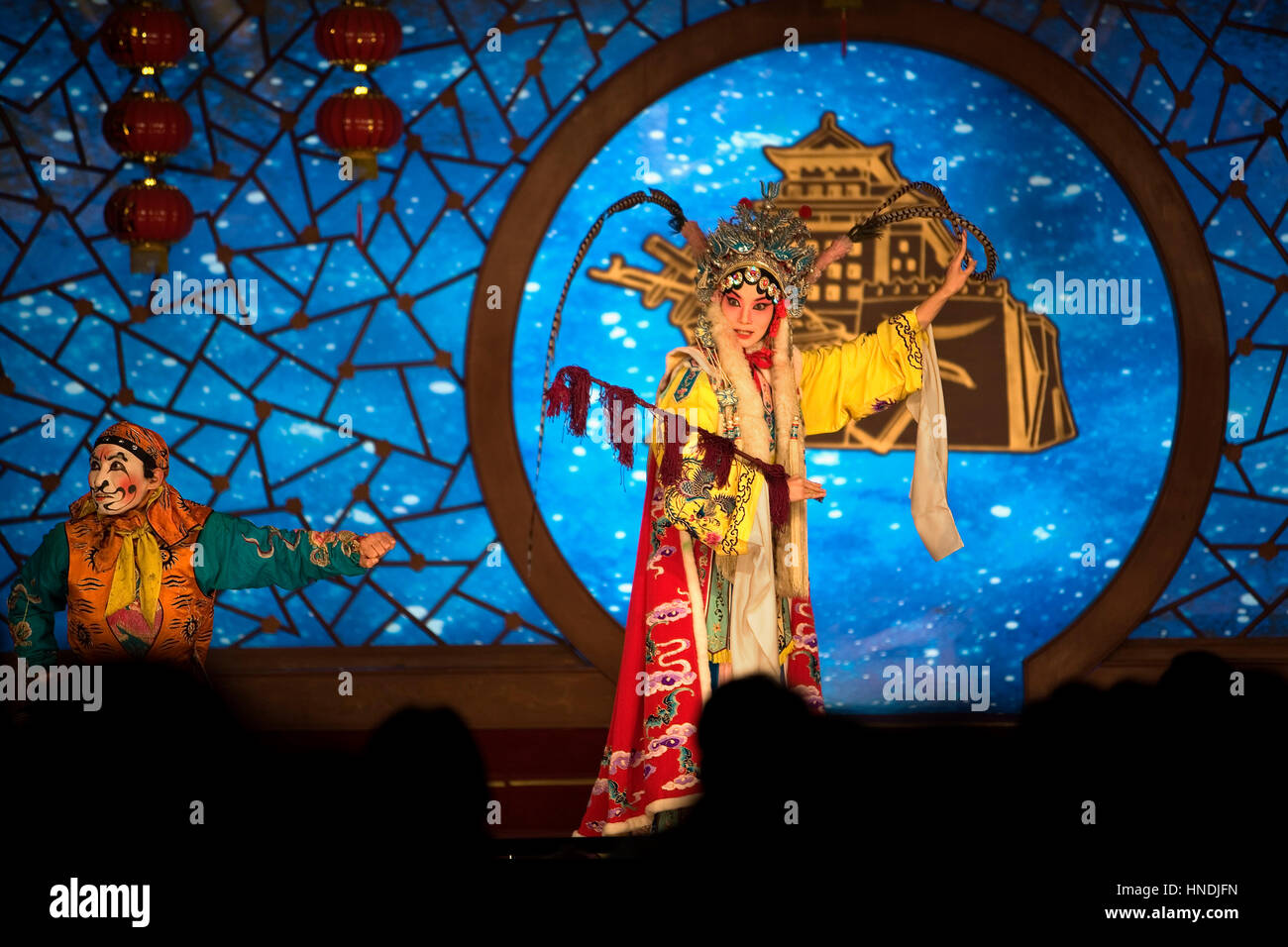 Pekin opera visualizza. Laoshe tea house. Nº3 Qianmen Avenue West,Beijing, Cina Foto Stock