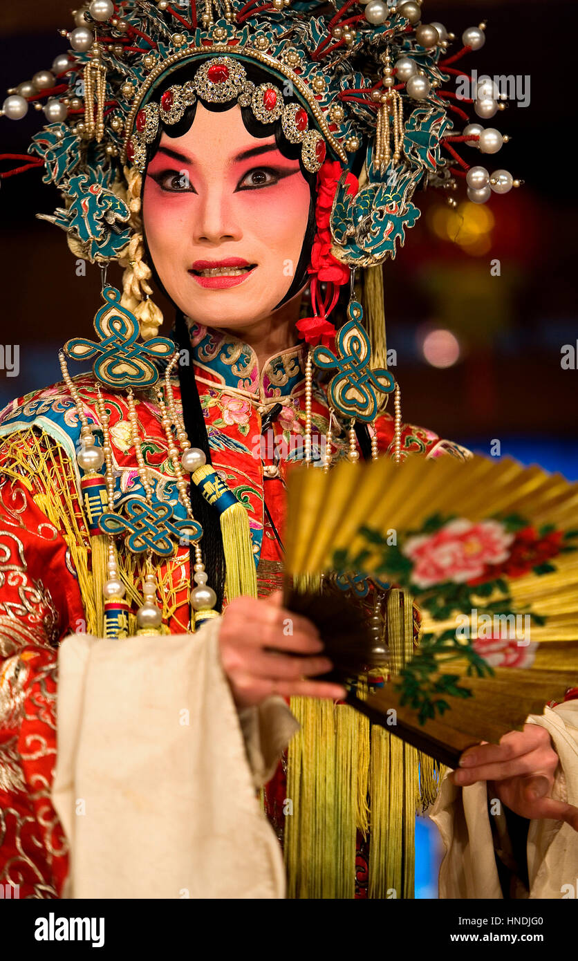Pekin opera visualizza. Laoshe tea house. Nº3 Qianmen Avenue West,Beijing, Cina Foto Stock