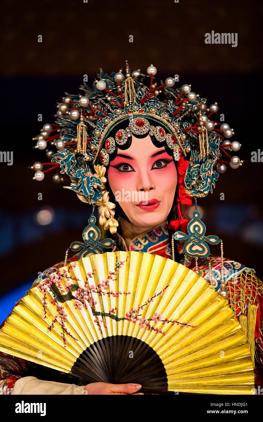 Pekin opera visualizza. Laoshe tea house. Nº3 Qianmen Avenue West,Beijing, Cina Foto Stock