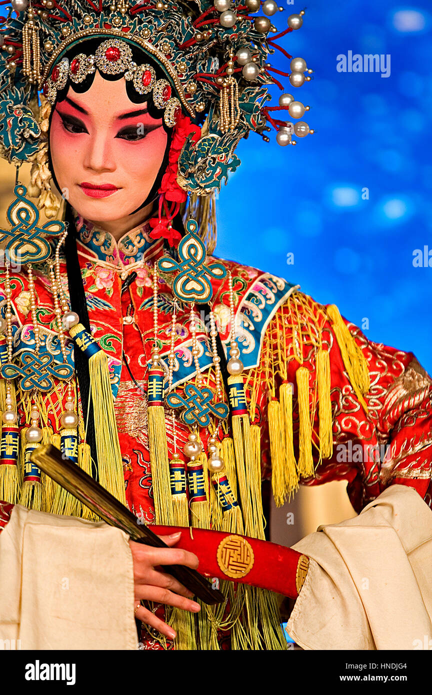 Pekin opera visualizza. Laoshe tea house. Nº3 Qianmen Avenue West,Beijing, Cina Foto Stock