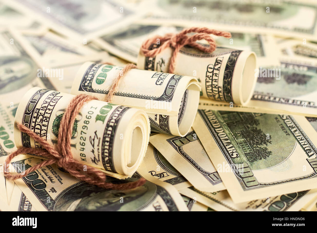 Dollari Americani in rotoli. Foto Stock
