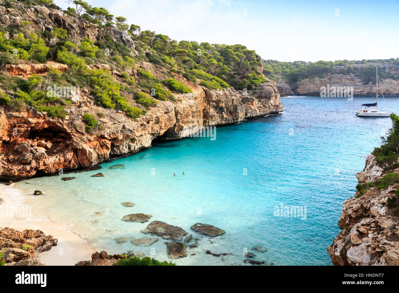 Cala des Moro Spiaggia, Mallorca Foto Stock