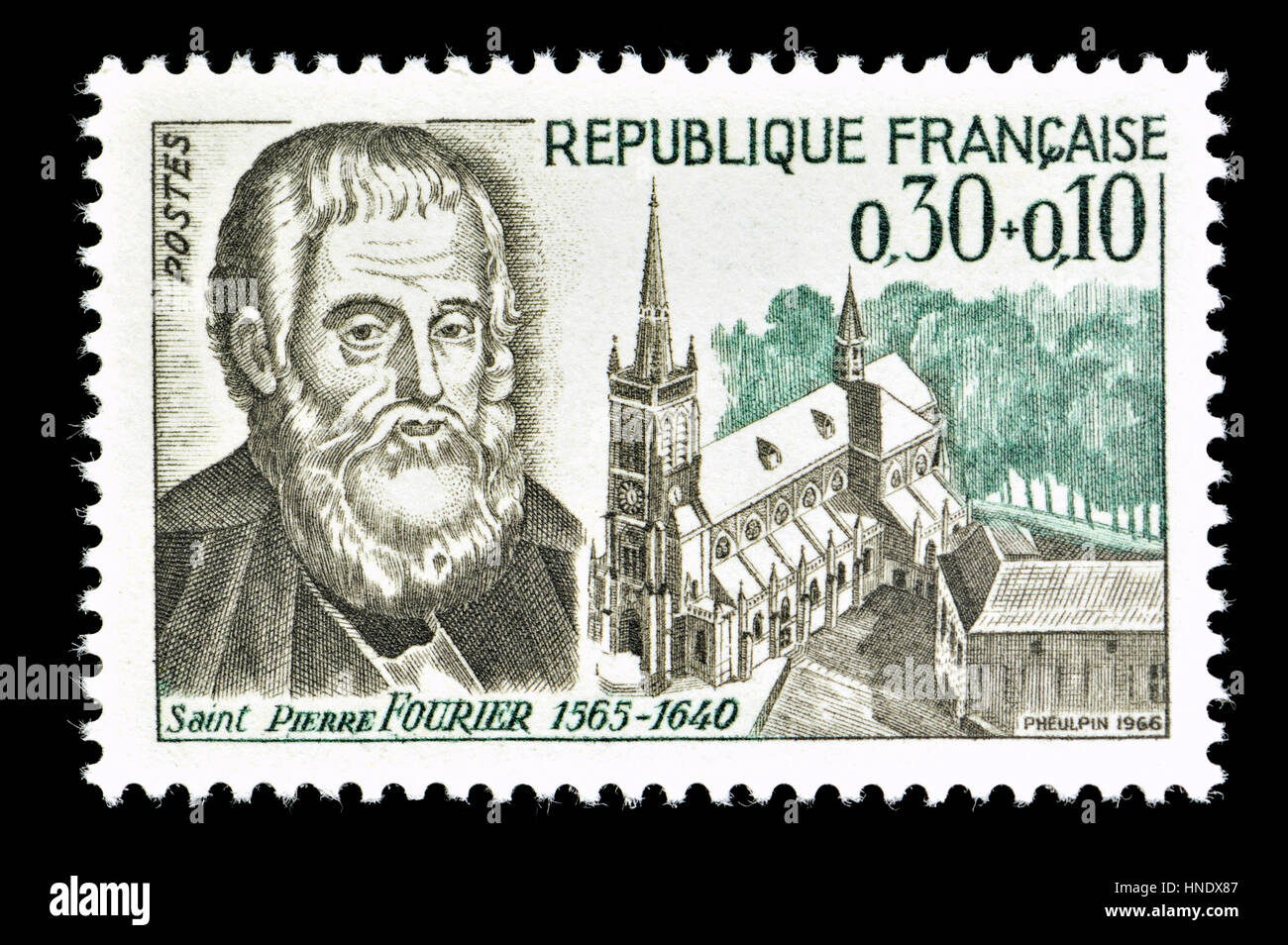 Il francese francobollo (1966): San Pietro Fourier (1565 - 1640) francese canon onorato come un santo per la Chiesa cattolica romana. 10c con supplemento in aiuto di t Foto Stock