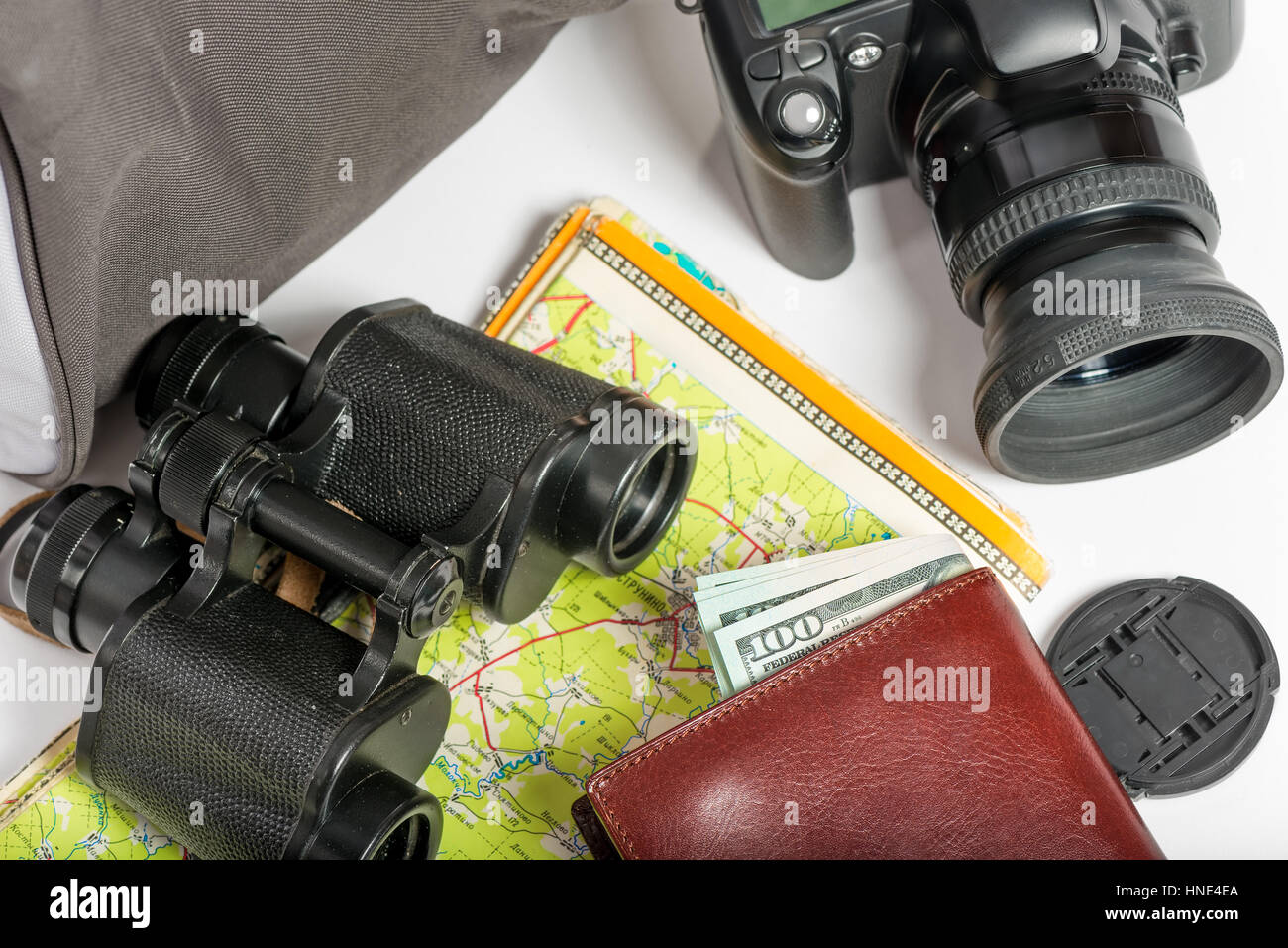 Le attrezzature necessarie per il turismo durante il fine settimana di close-up Foto Stock