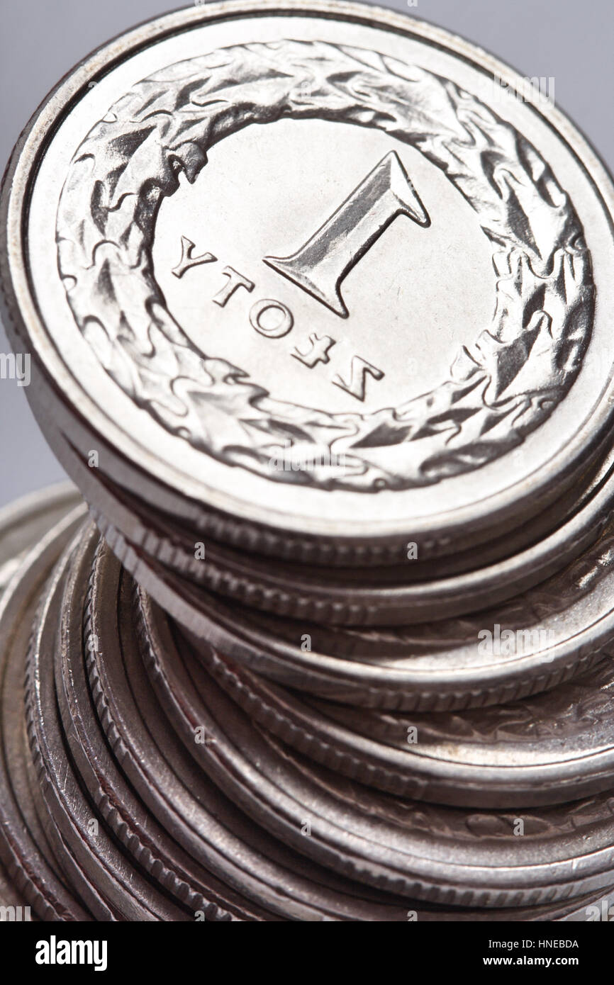 Denaro polacco - Polish zloty isolati su sfondo bianco Foto Stock