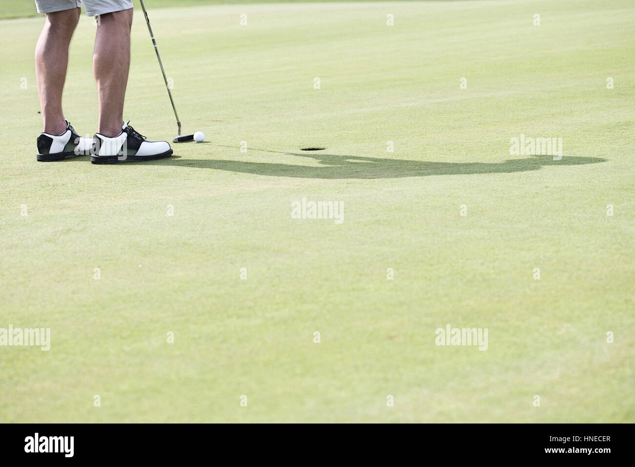 Sezione bassa di uomo di mezza età giocando a golf Foto Stock