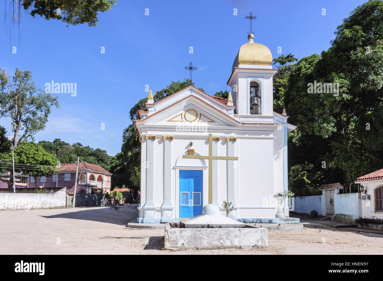Il Brasile, Stato di Rio de Janeiro, Paqueta isola, vista la capela Sao Roque Foto Stock