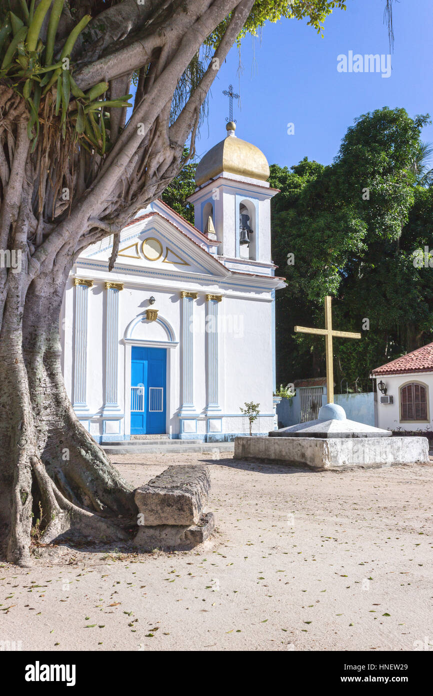 Il Brasile, Stato di Rio de Janeiro, Paqueta isola, vista la capela Sao Roque Foto Stock