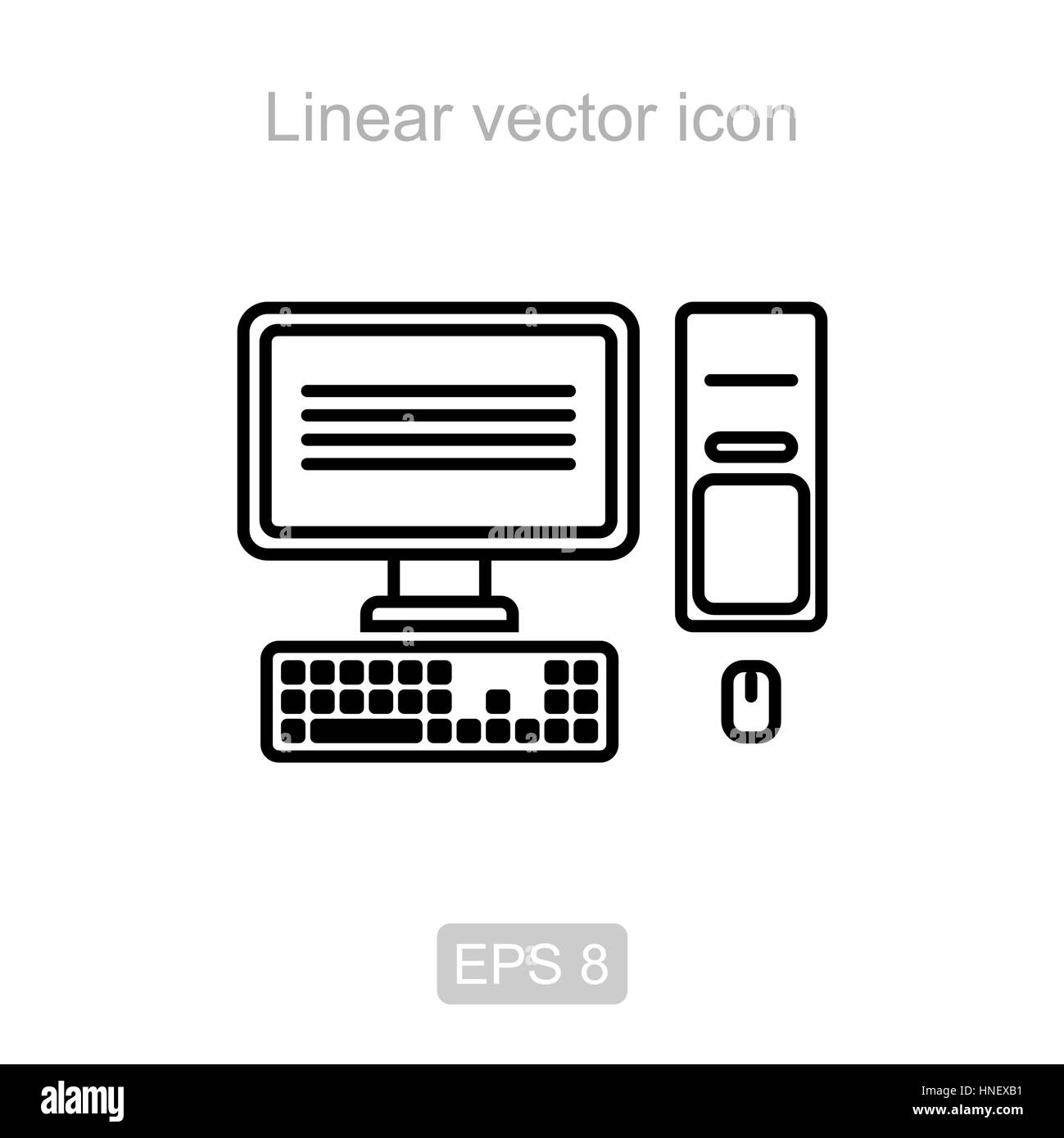 Icona del computer in un stile lineare Illustrazione Vettoriale