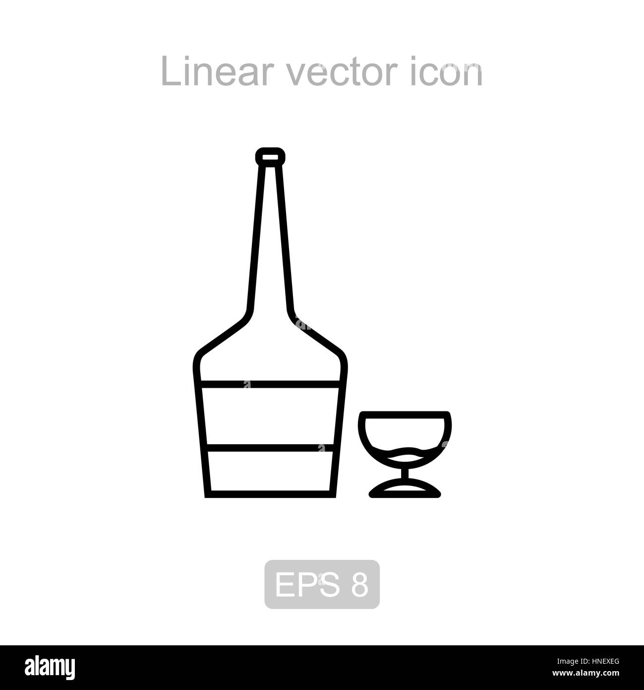 Il cognac e un vetro. Vettore lineare icona. Illustrazione Vettoriale