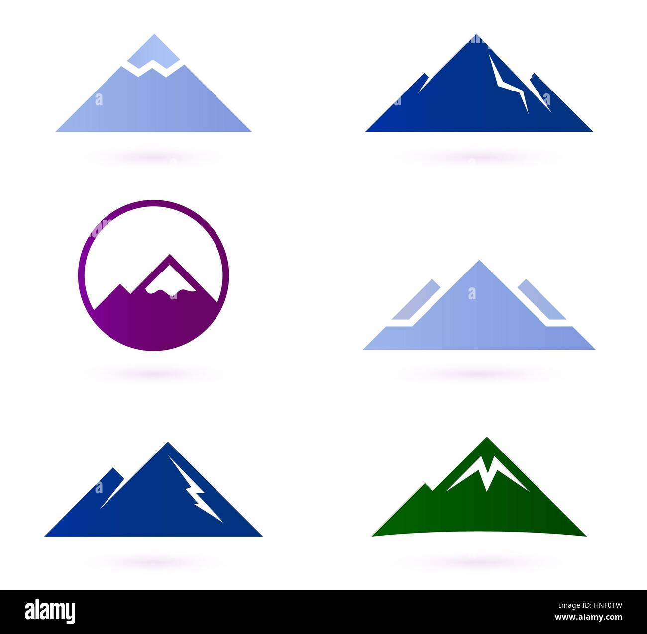 Le montagne e le colline di icone per la vostra avventura di design. Illustrazione tecnica Foto Stock