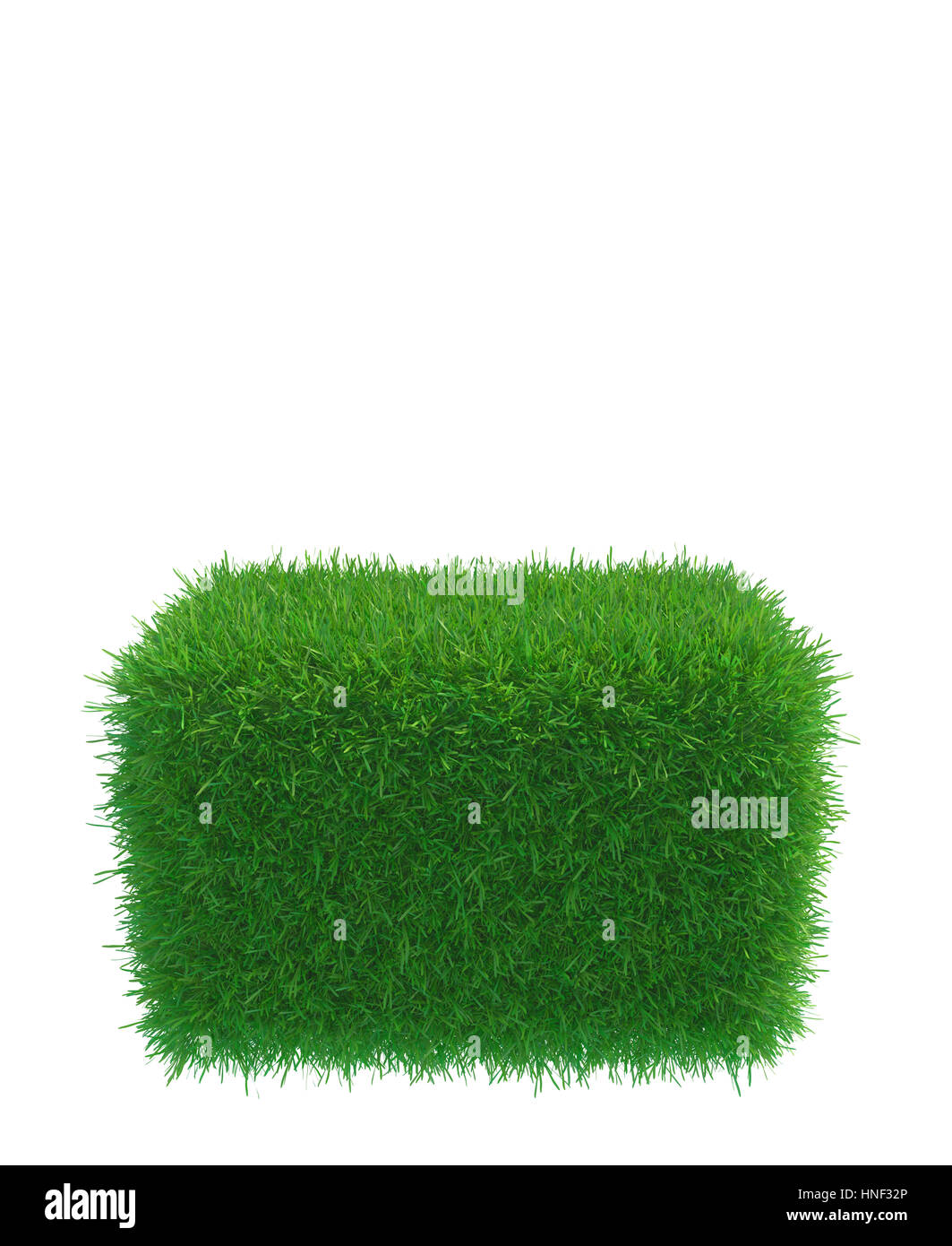 Quadrato di erba verde campo su sfondo bianco Foto Stock