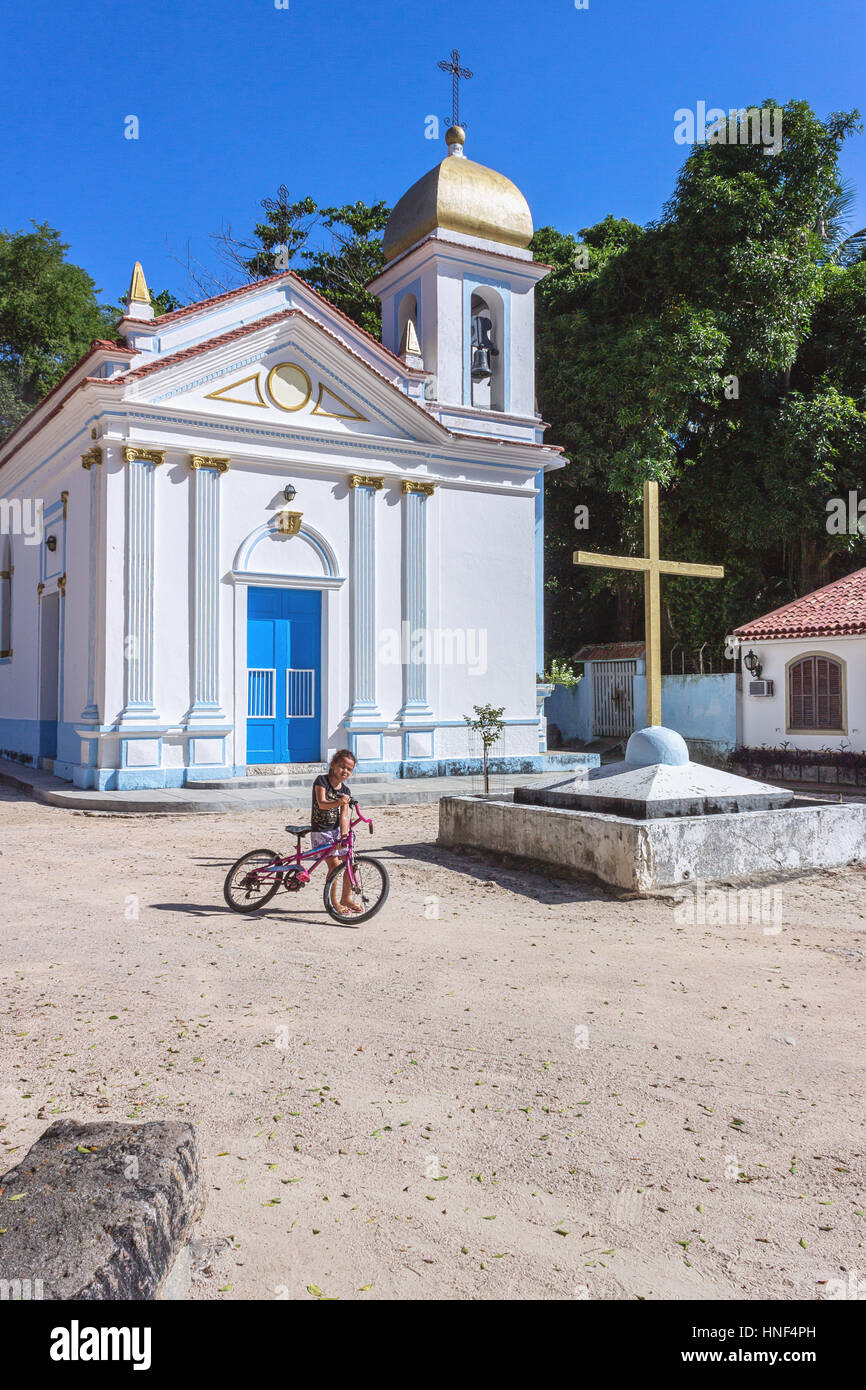 Il Brasile, Stato di Rio de Janeiro, Paqueta isola, vista la capela Sao Roque Foto Stock