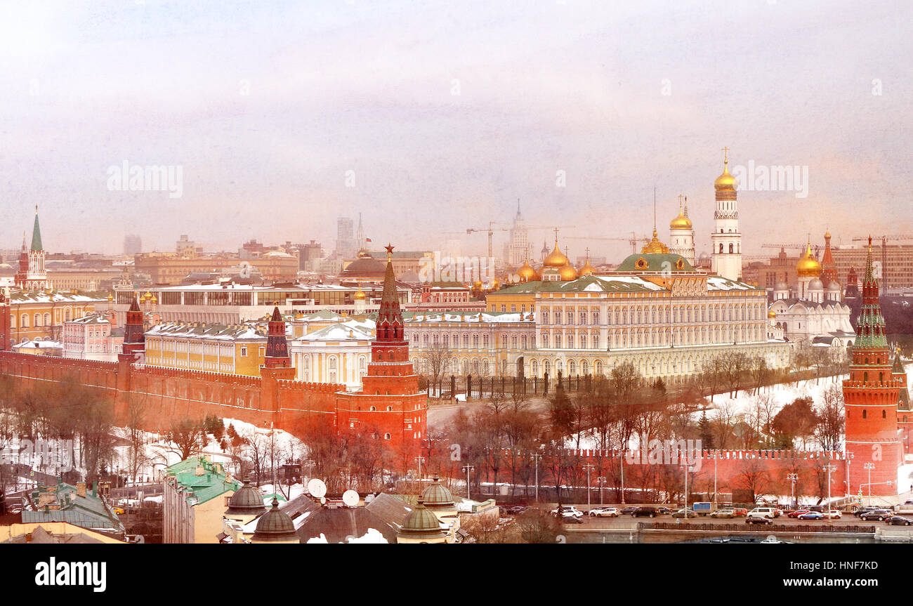 Photo retrò bella meraviglioso inverno del Cremlino di Mosca Foto Stock