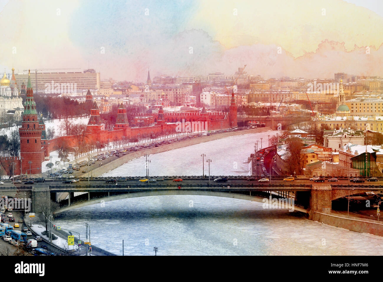 Photo retrò bella meraviglioso inverno del Cremlino di Mosca Foto Stock