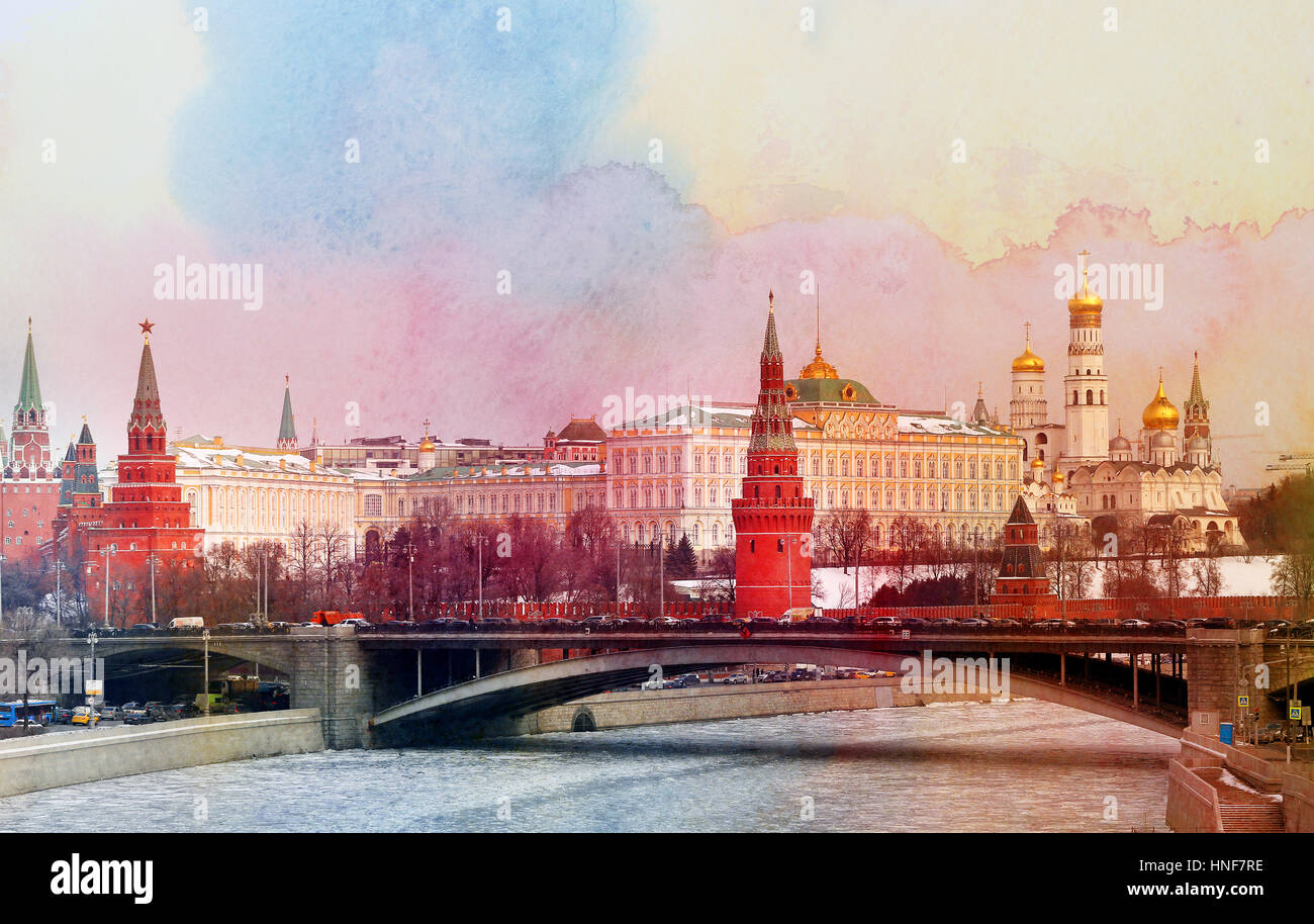 Photo retrò bella meraviglioso inverno del Cremlino di Mosca Foto Stock