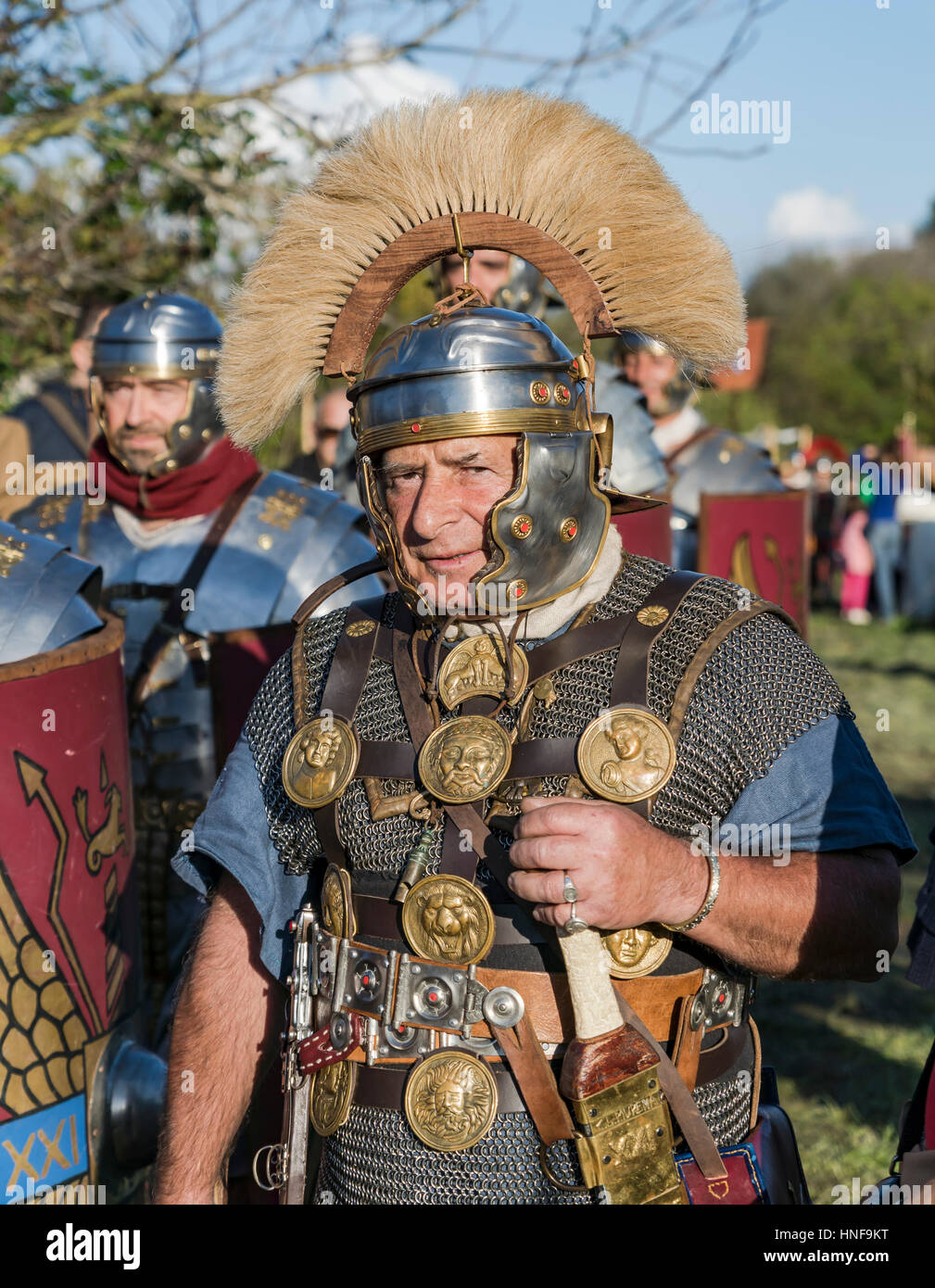 I soldati romani rievocazione storica in Via Appia Antica Circo Massenzio Foto Stock