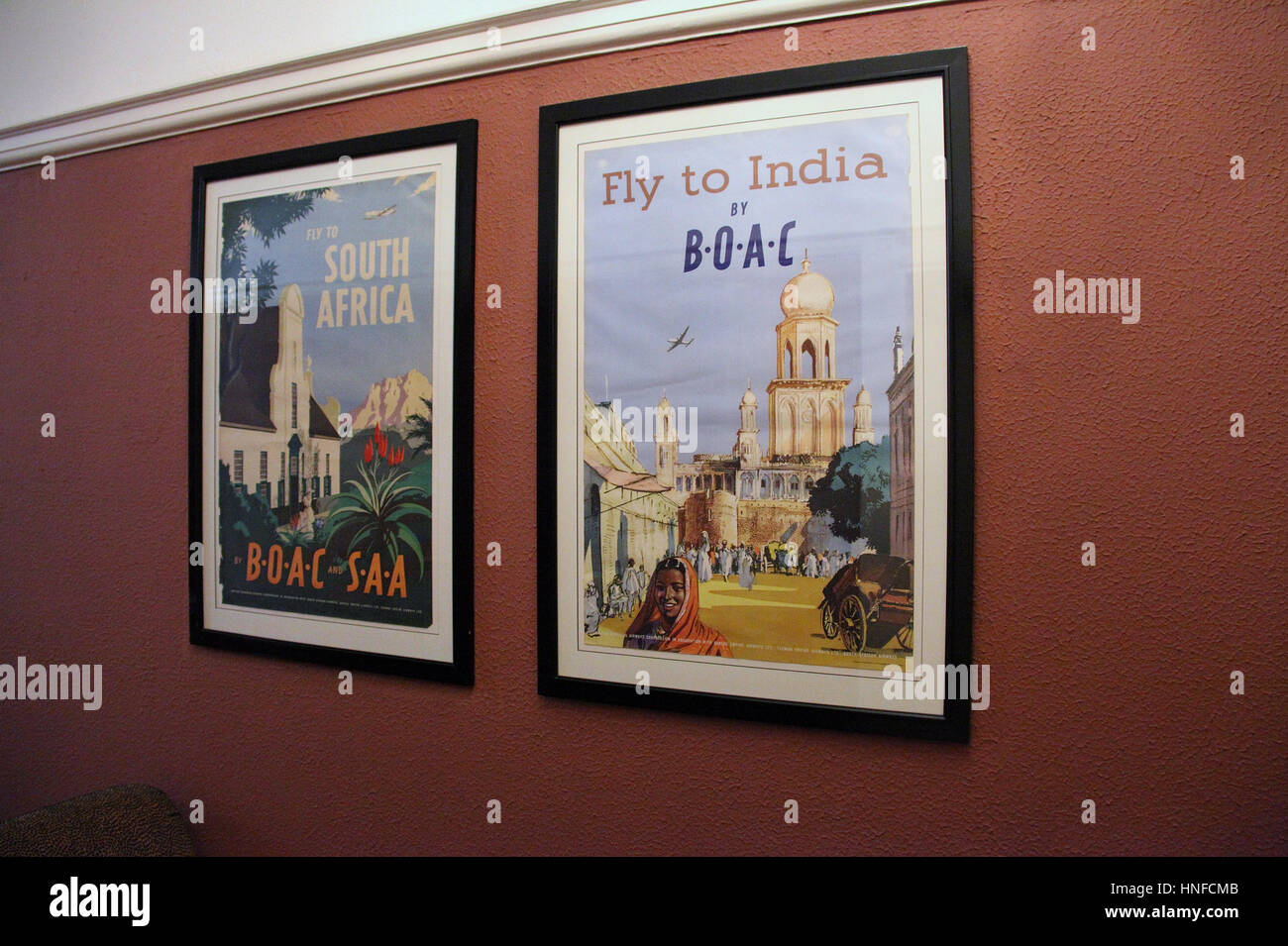 BOAC travel poster sulla parete del Victoria Falls Hotel Foto Stock