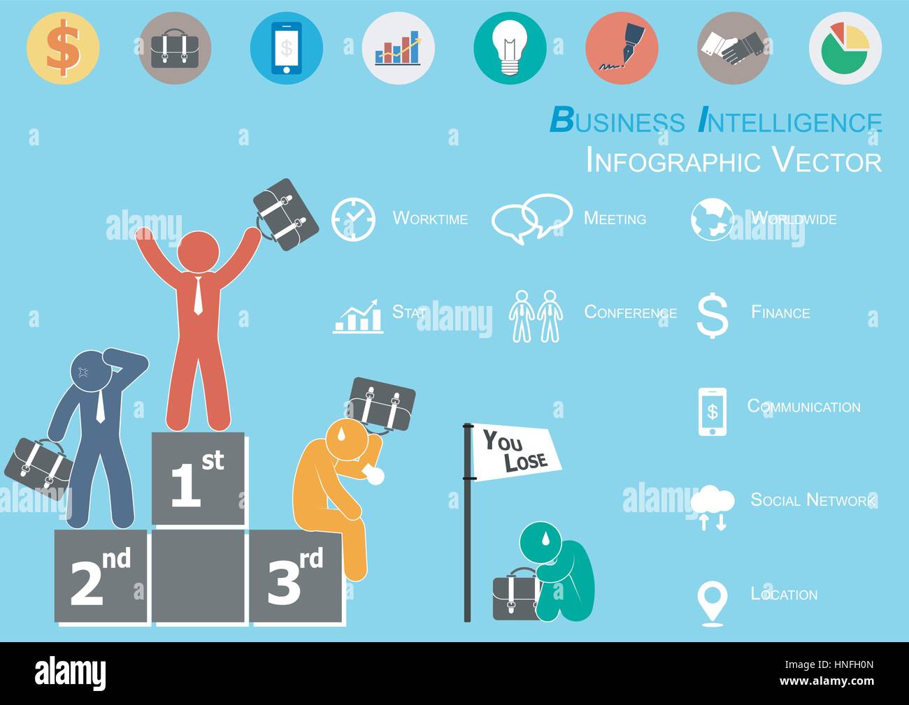 Infografico della Business Intelligence ( Il vincitore è lieto e perdenti sono triste ) Illustrazione Vettoriale