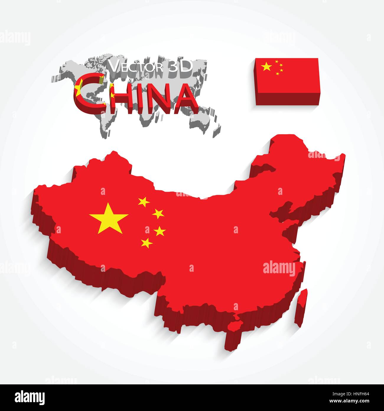 Cina 3D ( Repubblica Popolare Cinese ) ( mappa e bandiera ) ( Trasporto e turismo concept ) Illustrazione Vettoriale