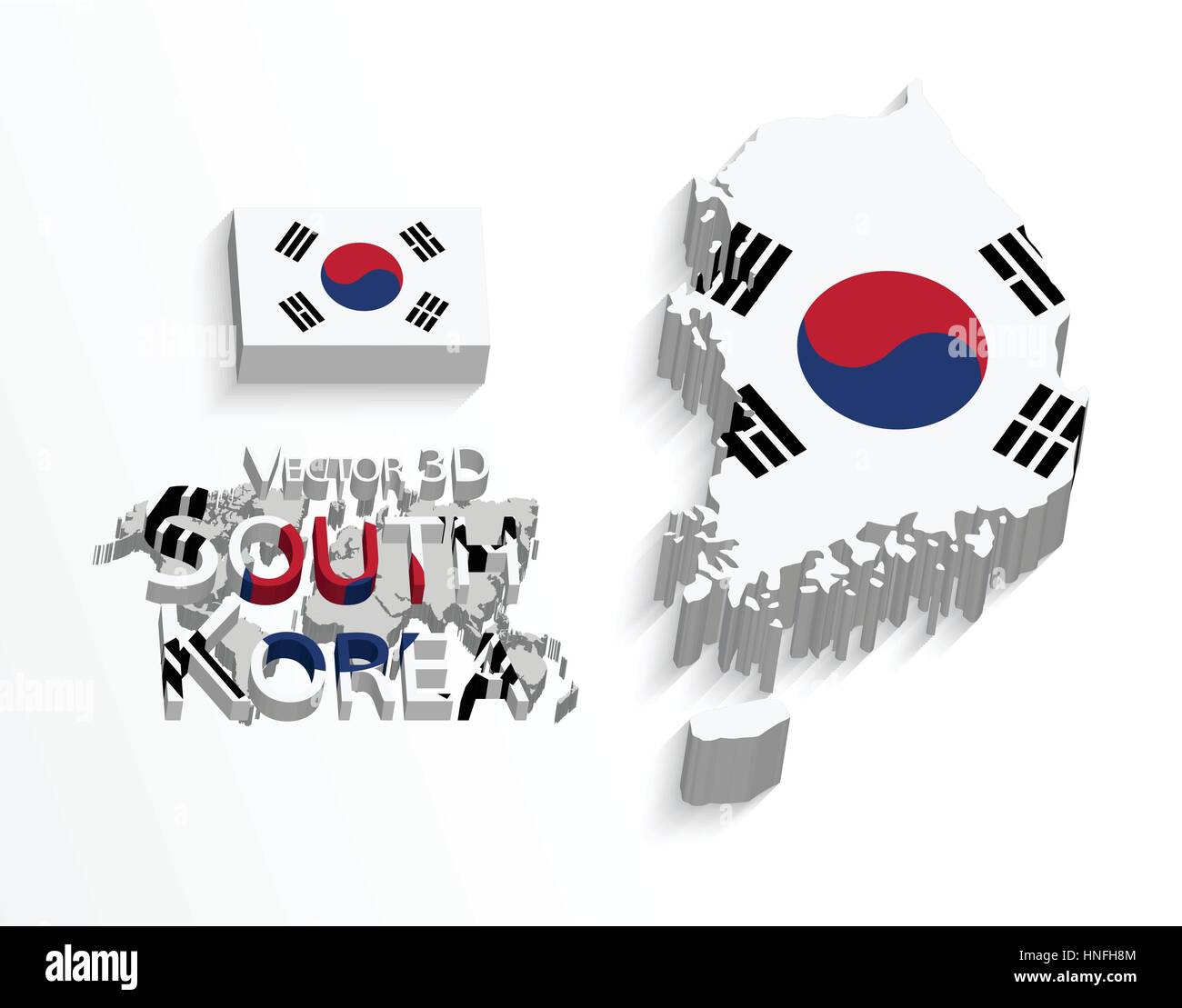 Corea del Sud 3D ( Repubblica di Corea del Sud ) ( bandiera e mappa ) ( trasporto e turismo concept ) Illustrazione Vettoriale