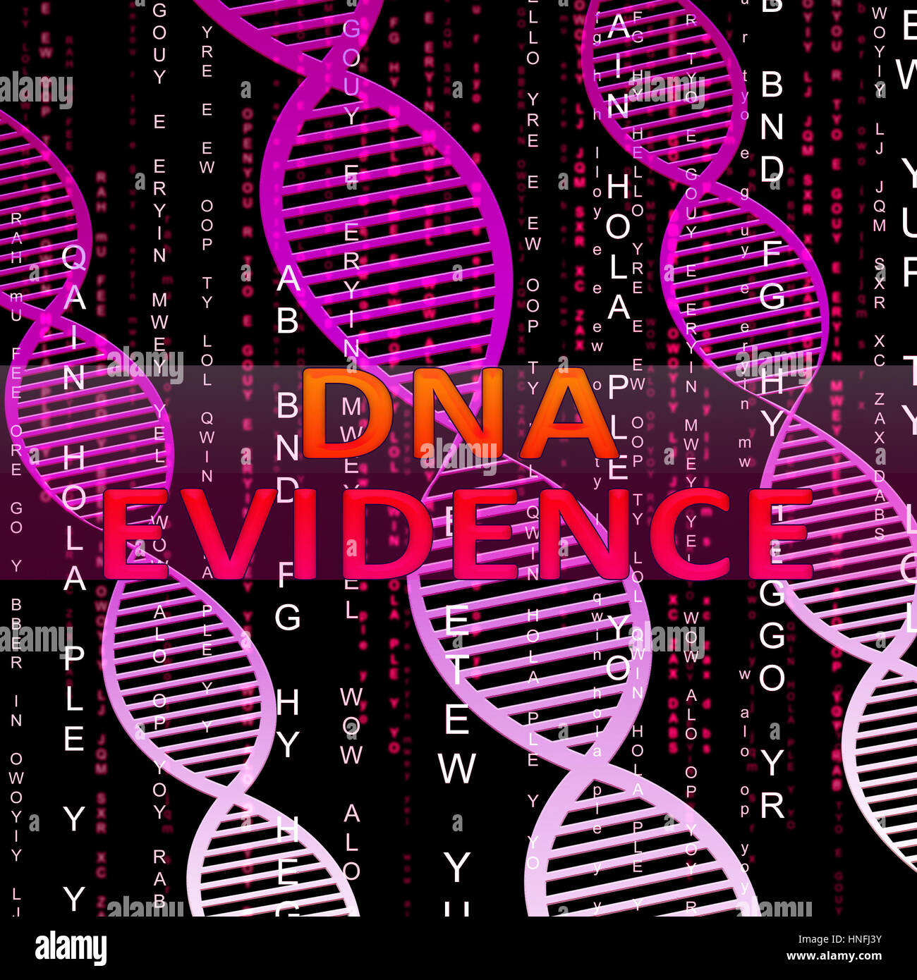 Prove di DNA Helix significa la prova genetica 3d illustrazione Foto Stock