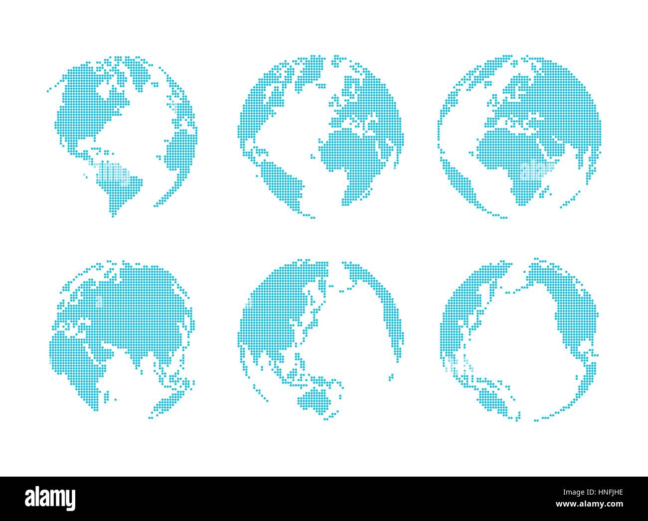 Set di stile tratteggiato globe e mappa Illustrazione Vettoriale