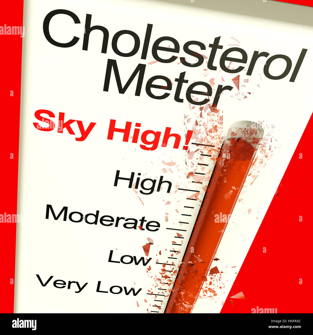 Misuratore di colesterolo alto termometro mostra una dieta poco sana il rendering 3D Foto Stock
