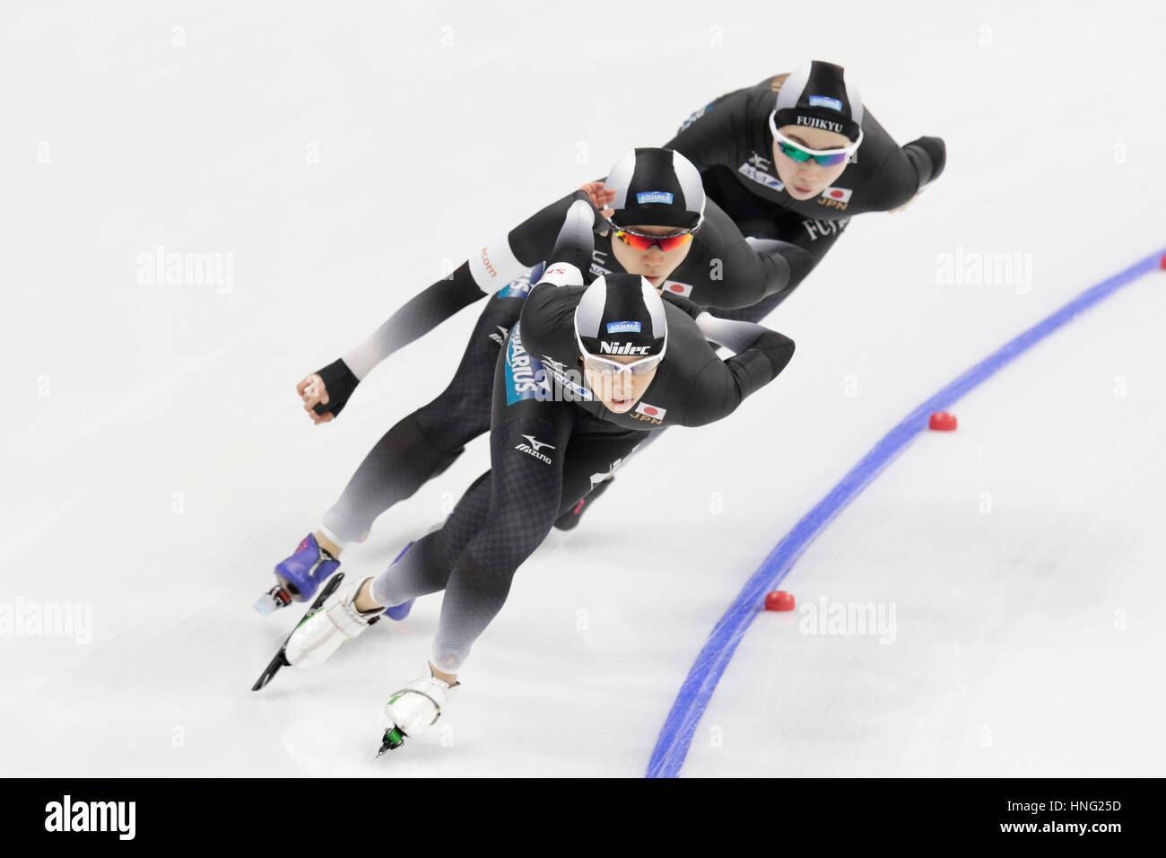 Gangneung, Corea del Sud. 10 Febbraio, 2017. Giappone team group (JPN) pattinaggio di velocità : ISU World singola velocità distanza Skating Championships Donne Squadra perseguimento a Gangneung ovale in Gangneung, Corea del Sud . Credito: AFLO/Alamy Live News Foto Stock