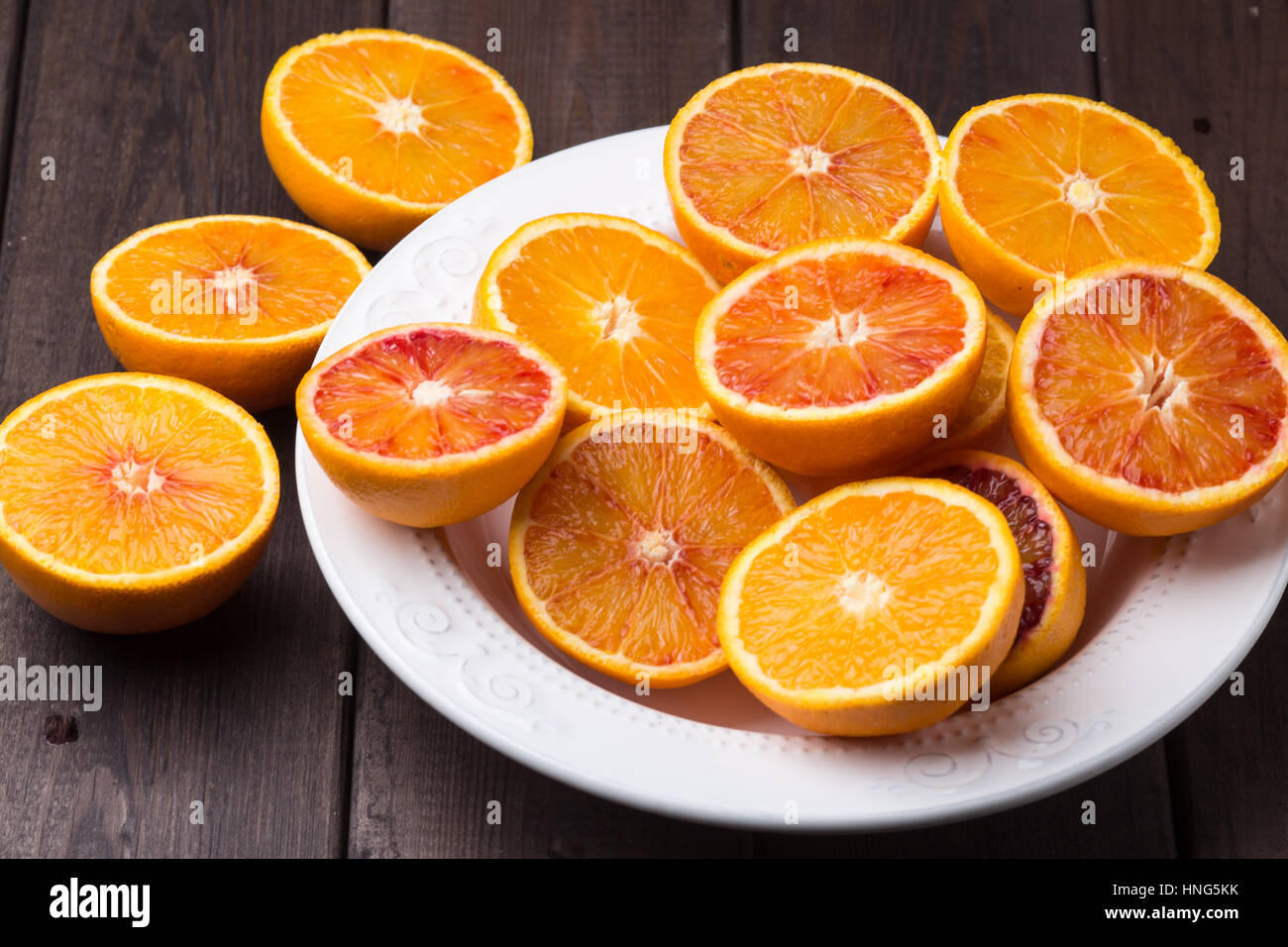 Fette di arancia e limone. Vista superiore Foto Stock