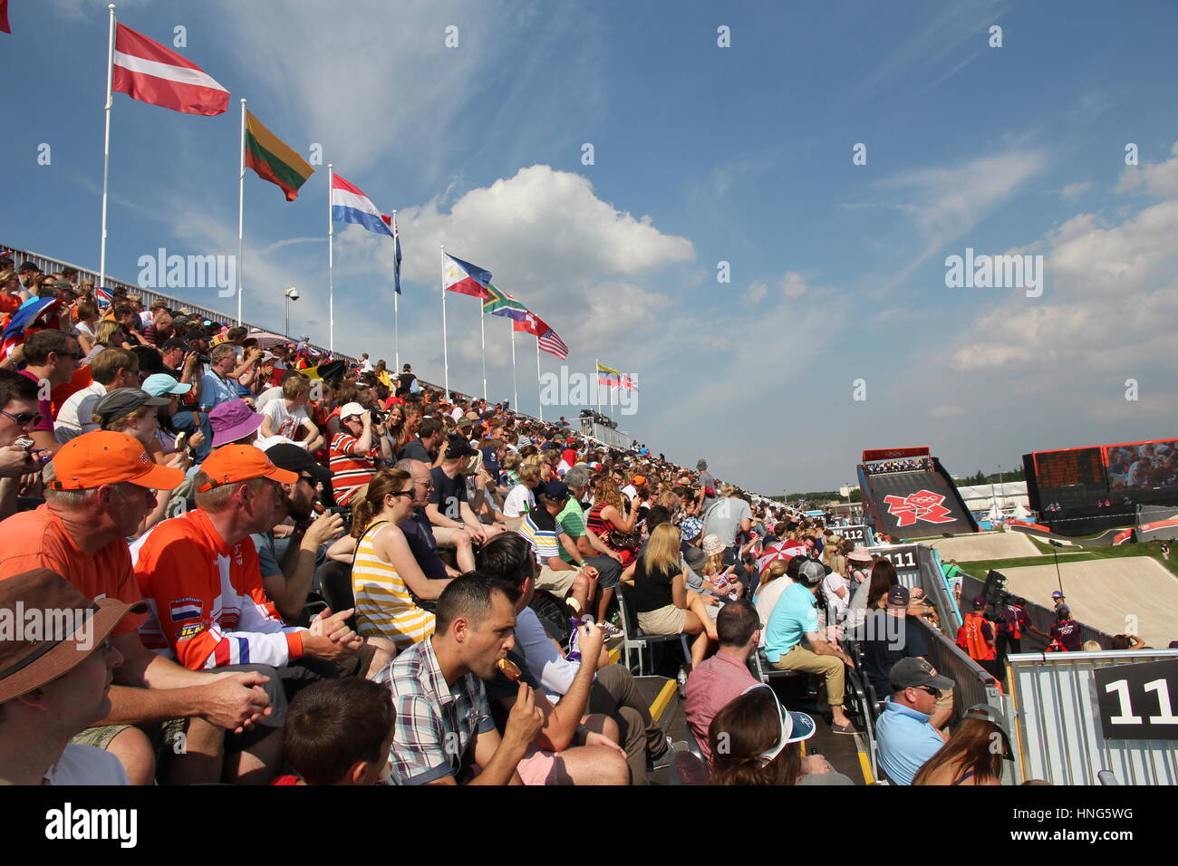 Ventole pack stand al 2012 olimpici di Londra evento BMX Foto Stock