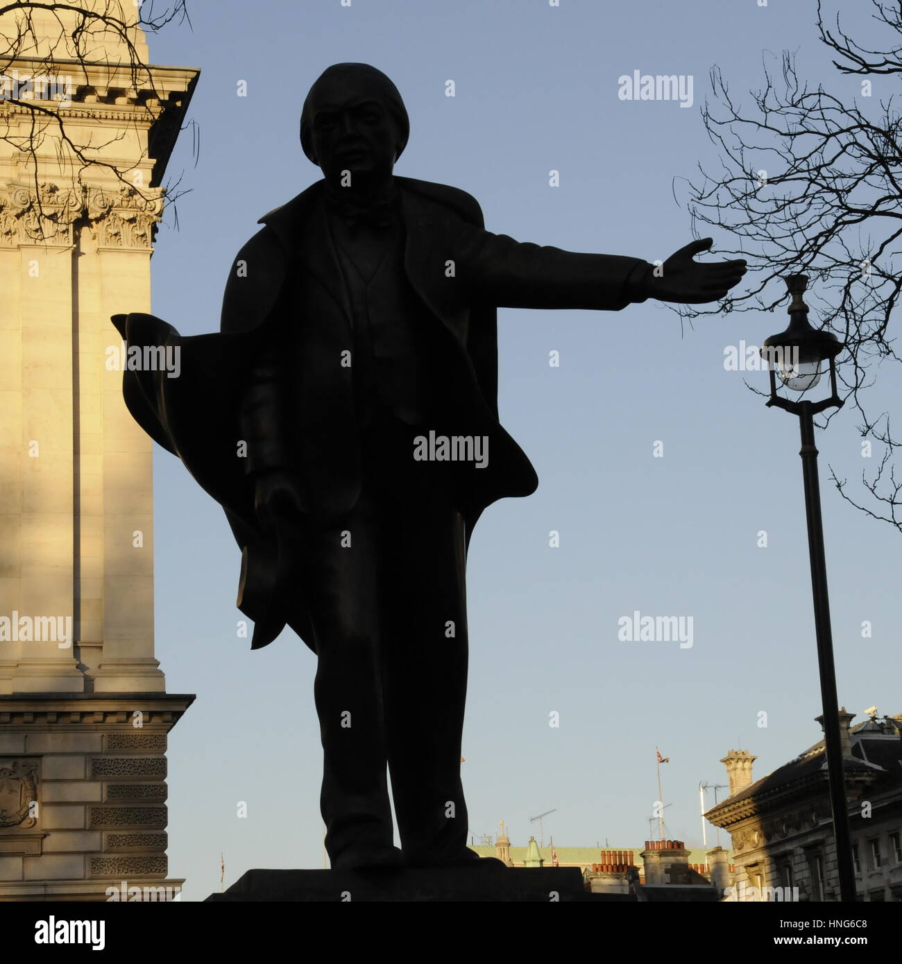 Silhouette di Lloyd George in piazza del Parlamento,Londra, Foto Stock