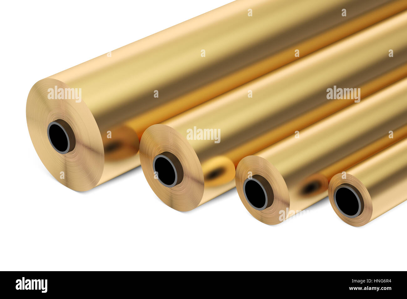 Rame o lamina di bronzo rotoli, 3D rendering isolati su sfondo bianco Foto Stock