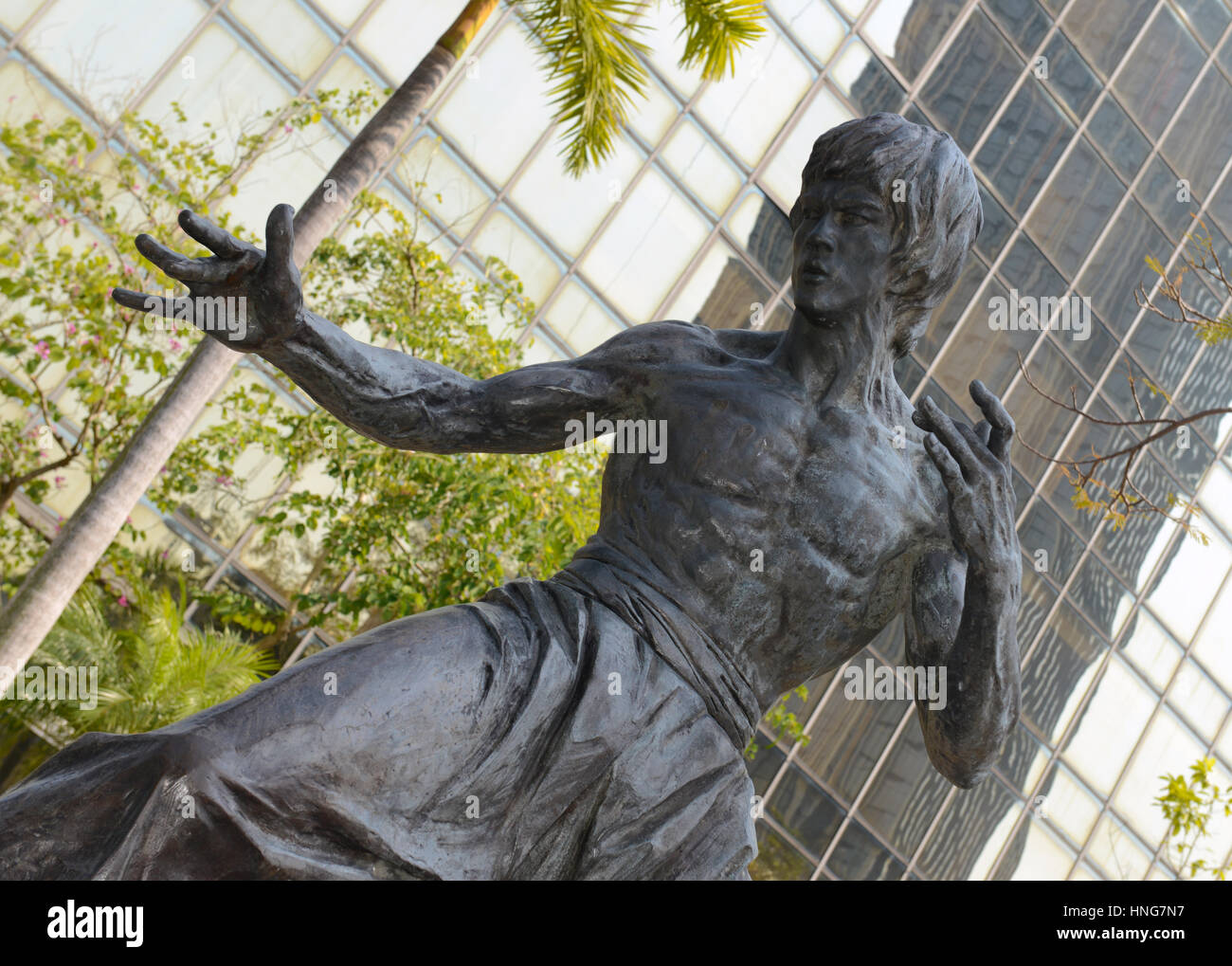 HONG KONG CIRCA NEL FEBBRAIO 2017. Bruce Lee Statua in Kowloon Hong Kong, commemora il consumato artista marziale e attore americano reso famoso dal suo Foto Stock