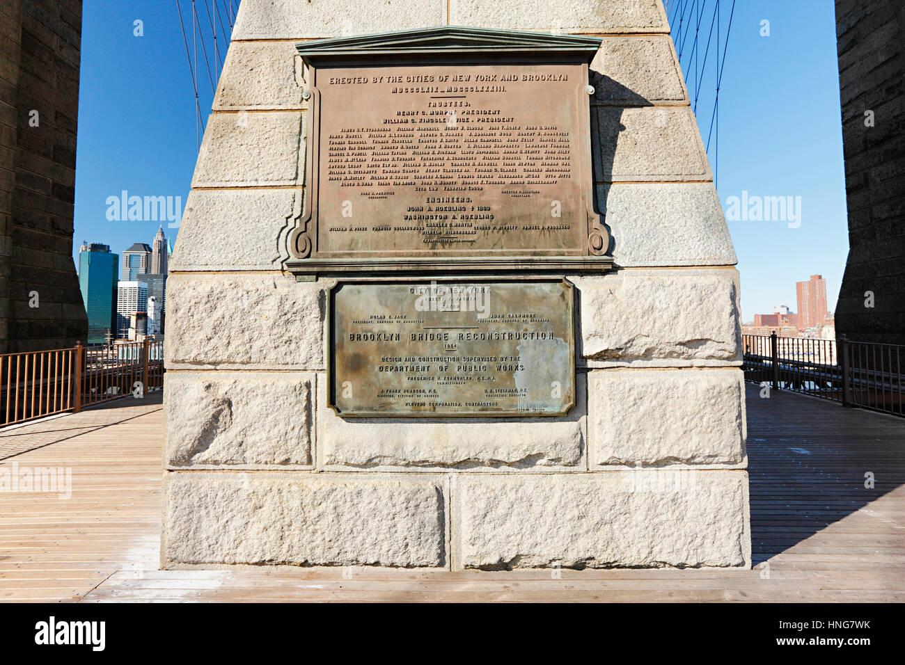 Ponte di Brooklyn informazioni di placca, New York Foto Stock