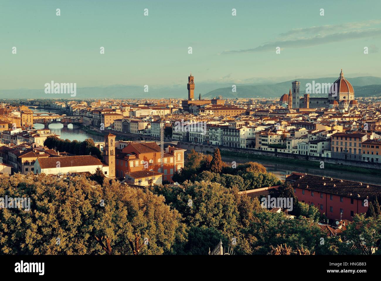 Orizzonte di Firenze vista dal Piazzale Michelangelo Foto Stock