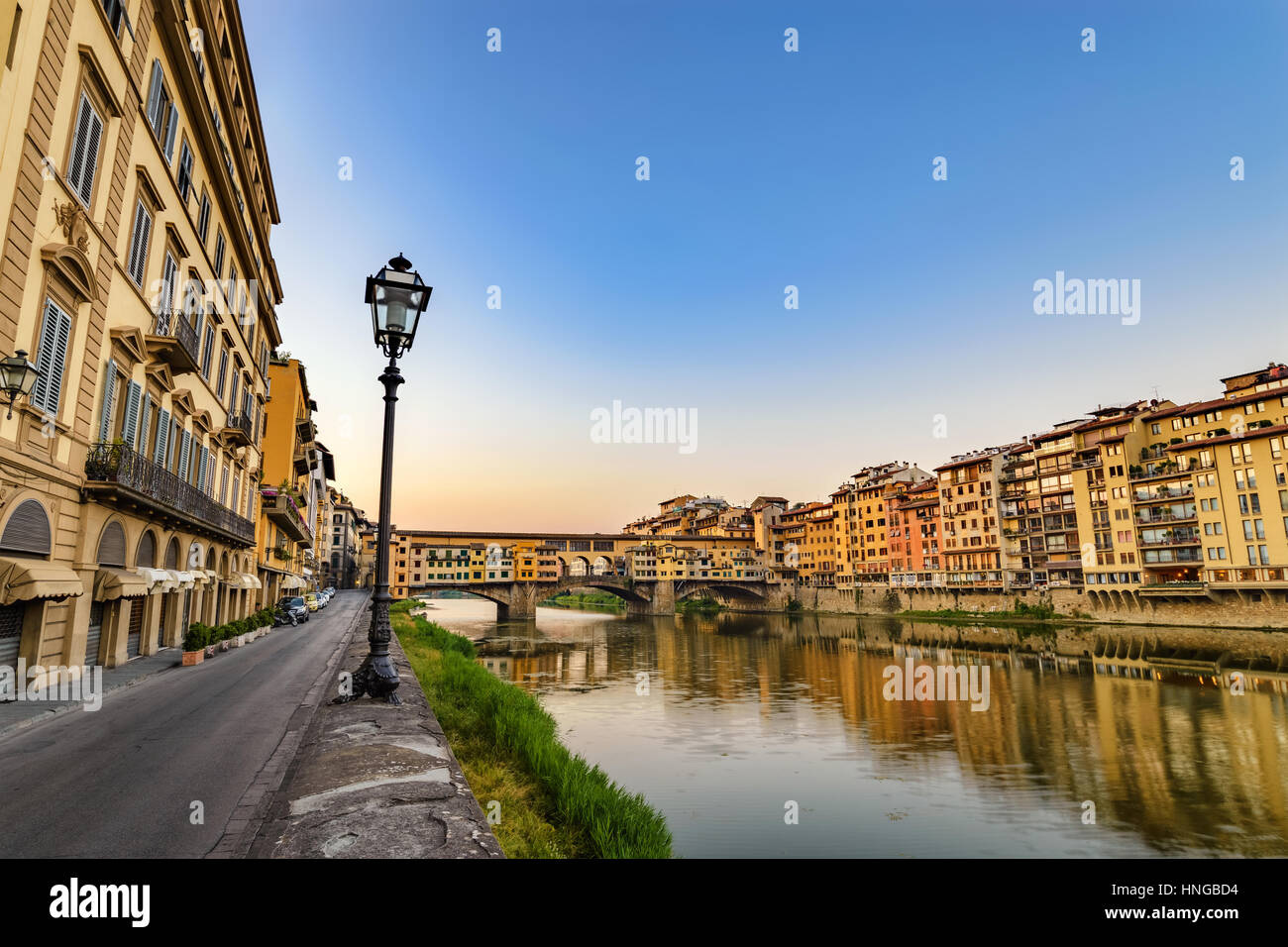 Firenze skyline della città e il Ponte Vecchio, Firenze, Italia Foto Stock