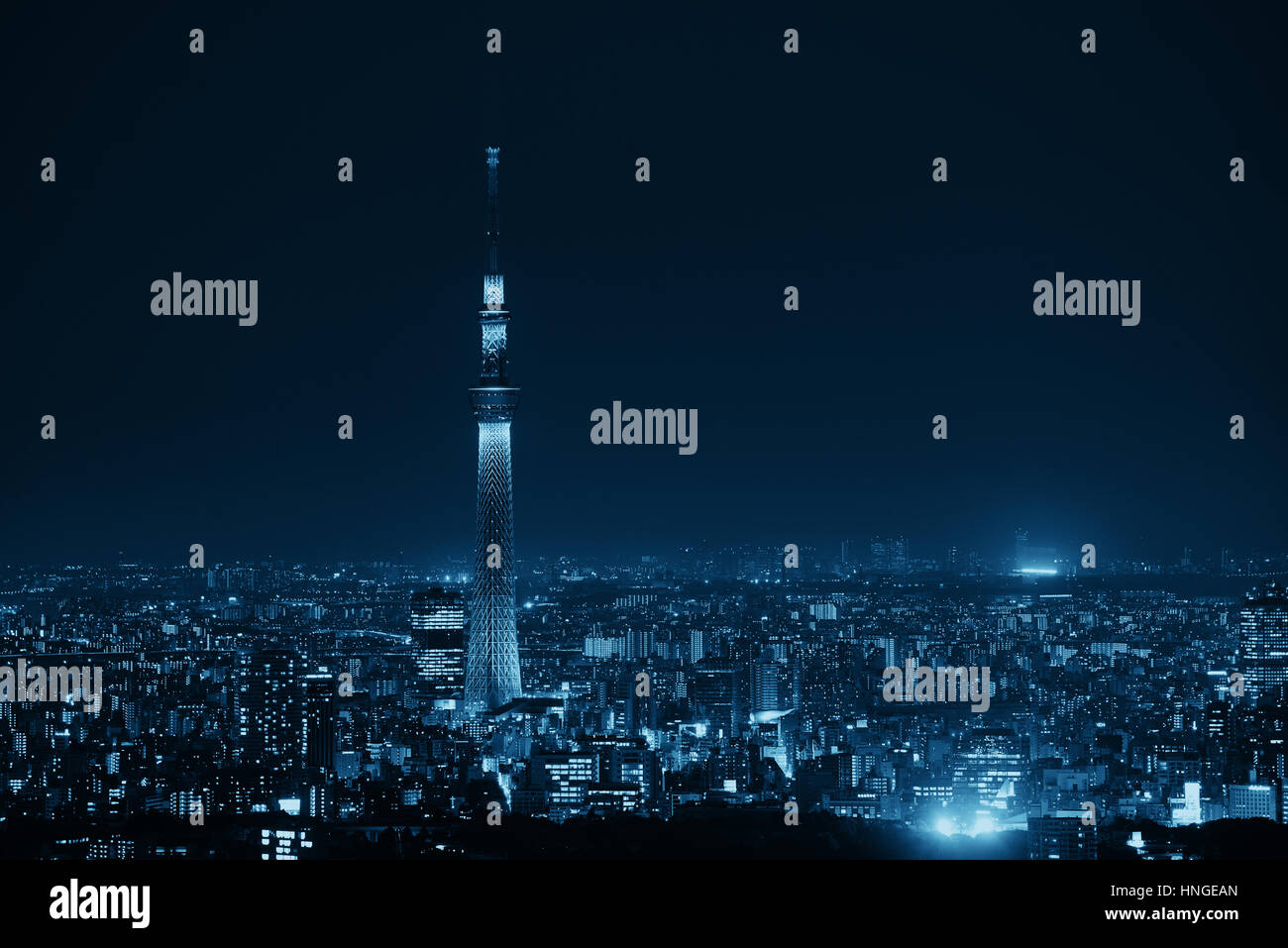 Tokyo Skytree e Urban Skyline Rooftop vista di notte, Giappone. Foto Stock