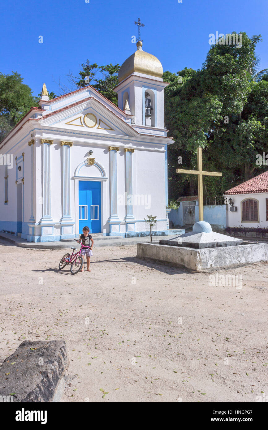Il Brasile, Stato di Rio de Janeiro, Paqueta isola, vista la capela Sao Roque Foto Stock