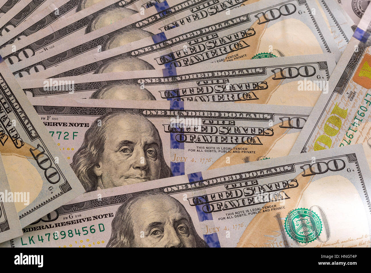 Stati Uniti d'America USD 100 banconote da cento dollari Federal Reserve Note di fondo Foto Stock